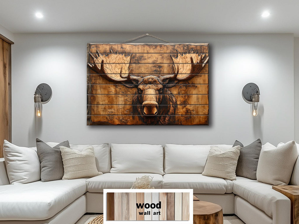 Moose Head Big Antlers Real Wood Wall Art – Rustic Cabin Or Lodge Decor