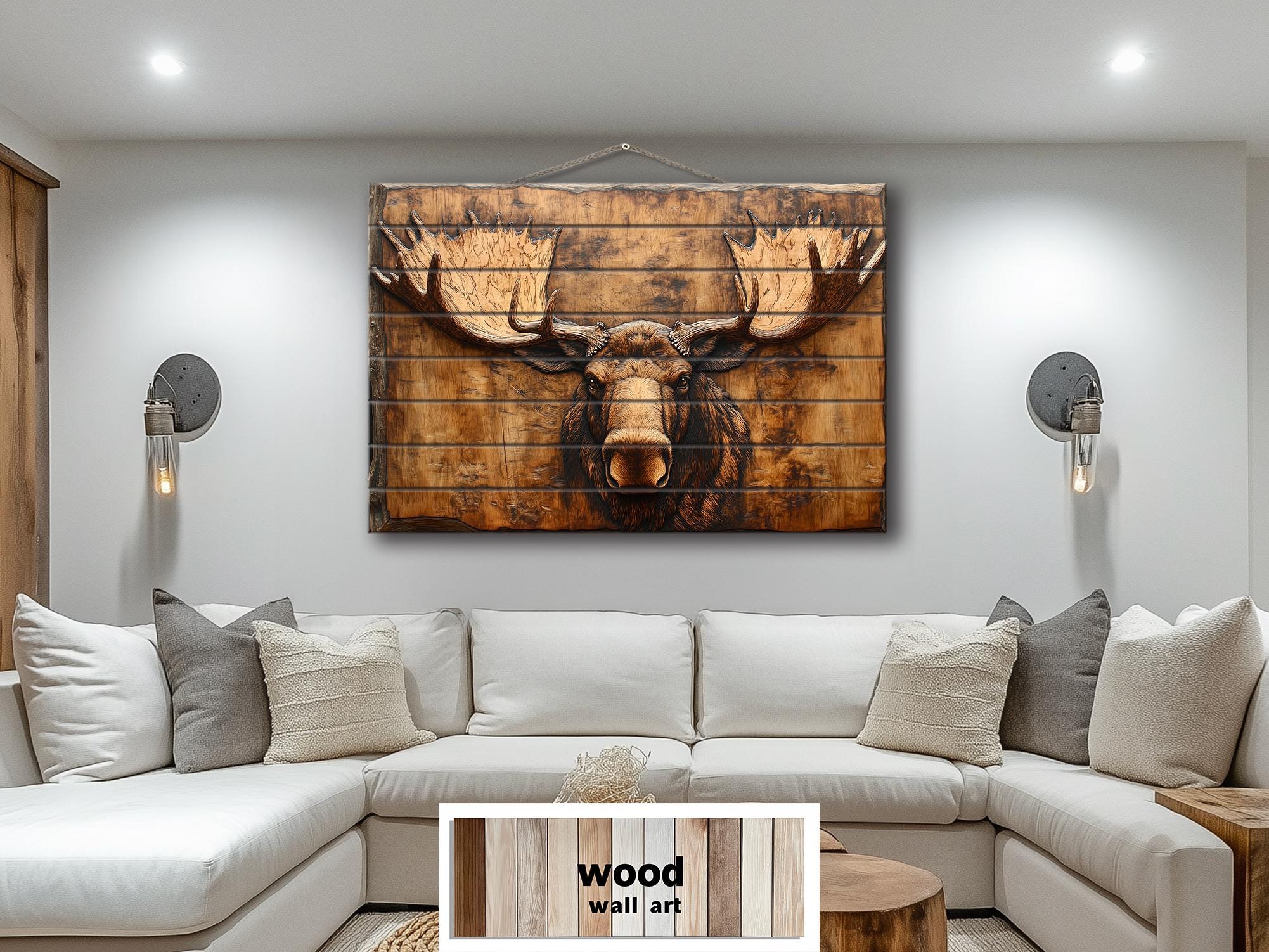 Moose Head Big Antlers Real Wood Wall Art – Rustic Cabin Or Lodge Decor