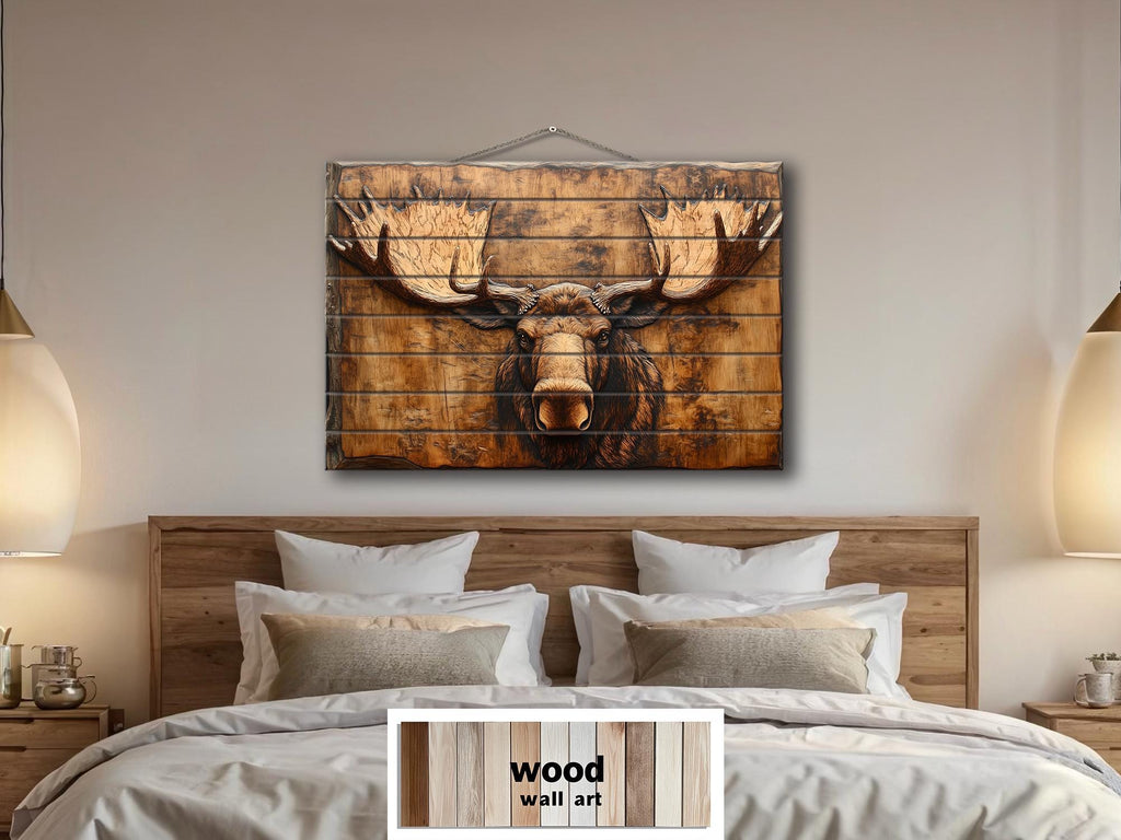 Moose Head Big Antlers Real Wood Wall Art – Rustic Cabin Or Lodge Decor