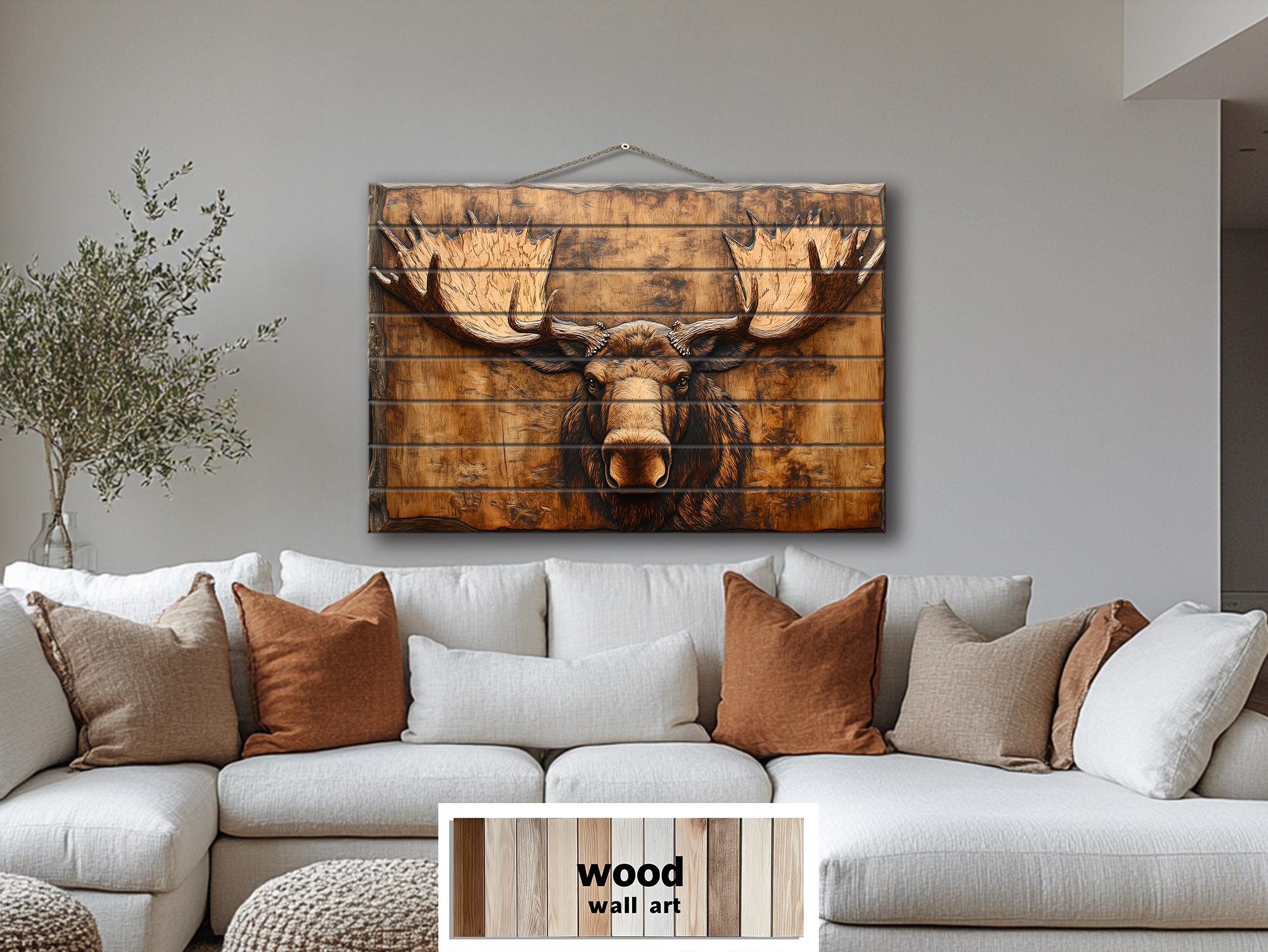 Moose Head Big Antlers Real Wood Wall Art – Rustic Cabin Or Lodge Decor