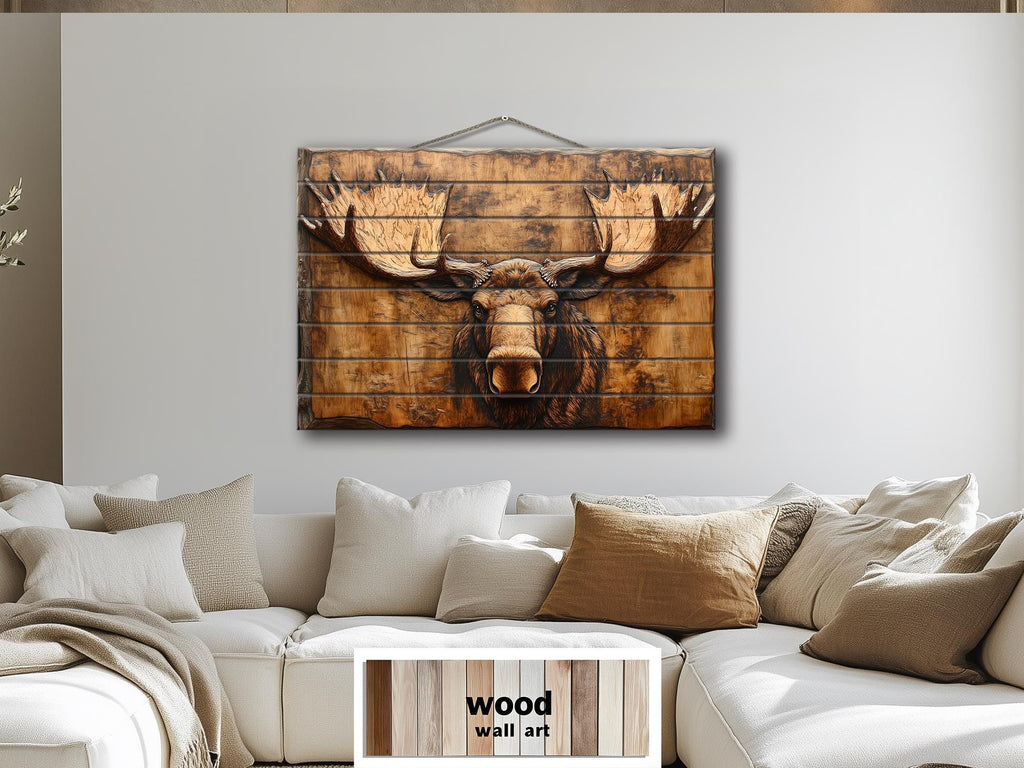 Moose Head Big Antlers Real Wood Wall Art – Rustic Cabin Or Lodge Decor