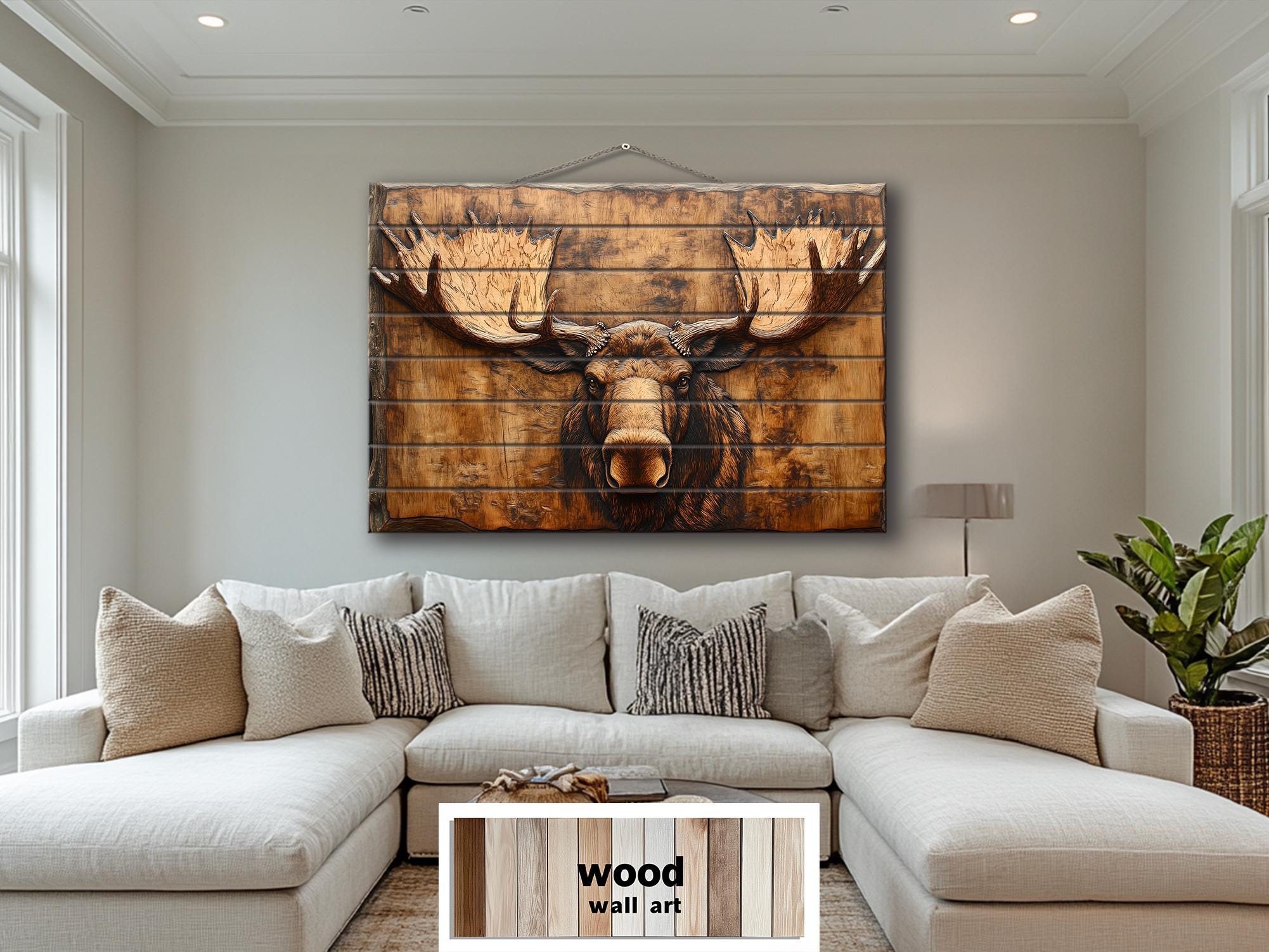 Moose Head Big Antlers Real Wood Wall Art – Rustic Cabin Or Lodge Decor