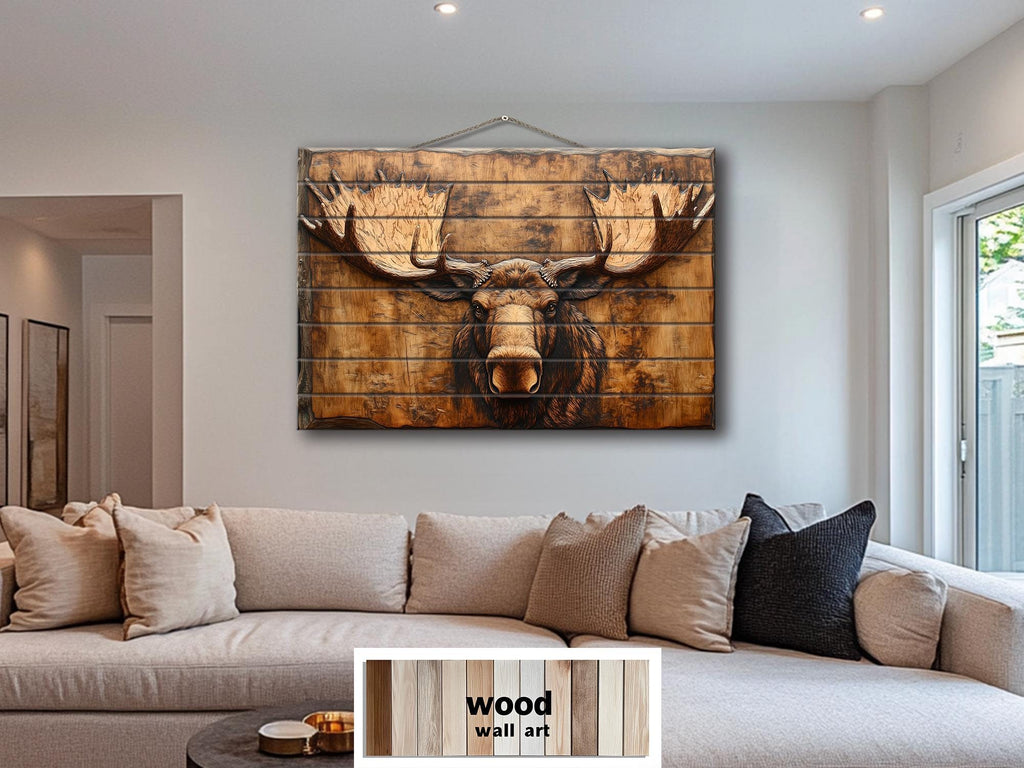 Moose Head Big Antlers Real Wood Wall Art – Rustic Cabin Or Lodge Decor