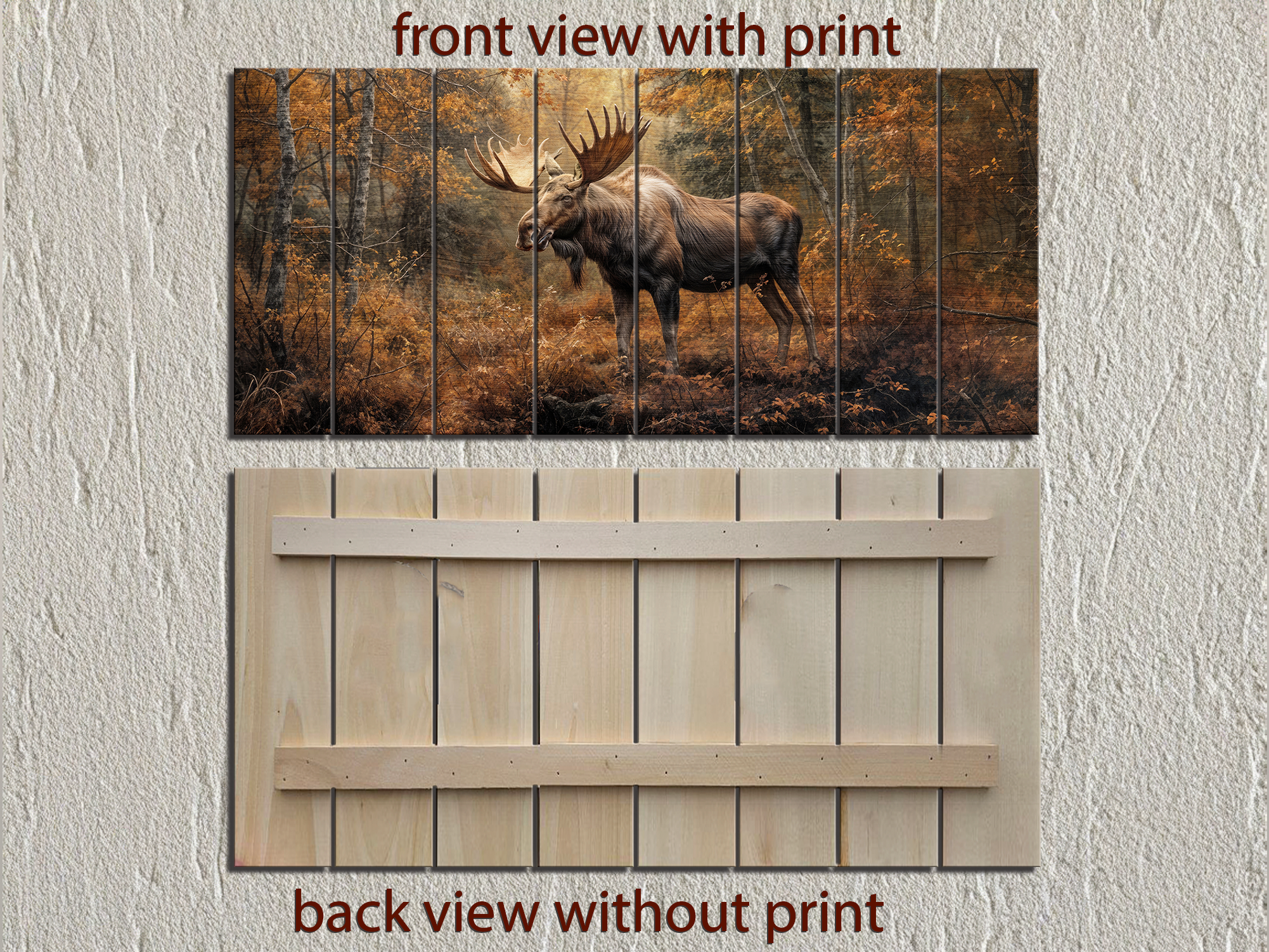 Moose In Autumn Forest Distressed Wood Wall Art For Rustic Home or Cabin Decor