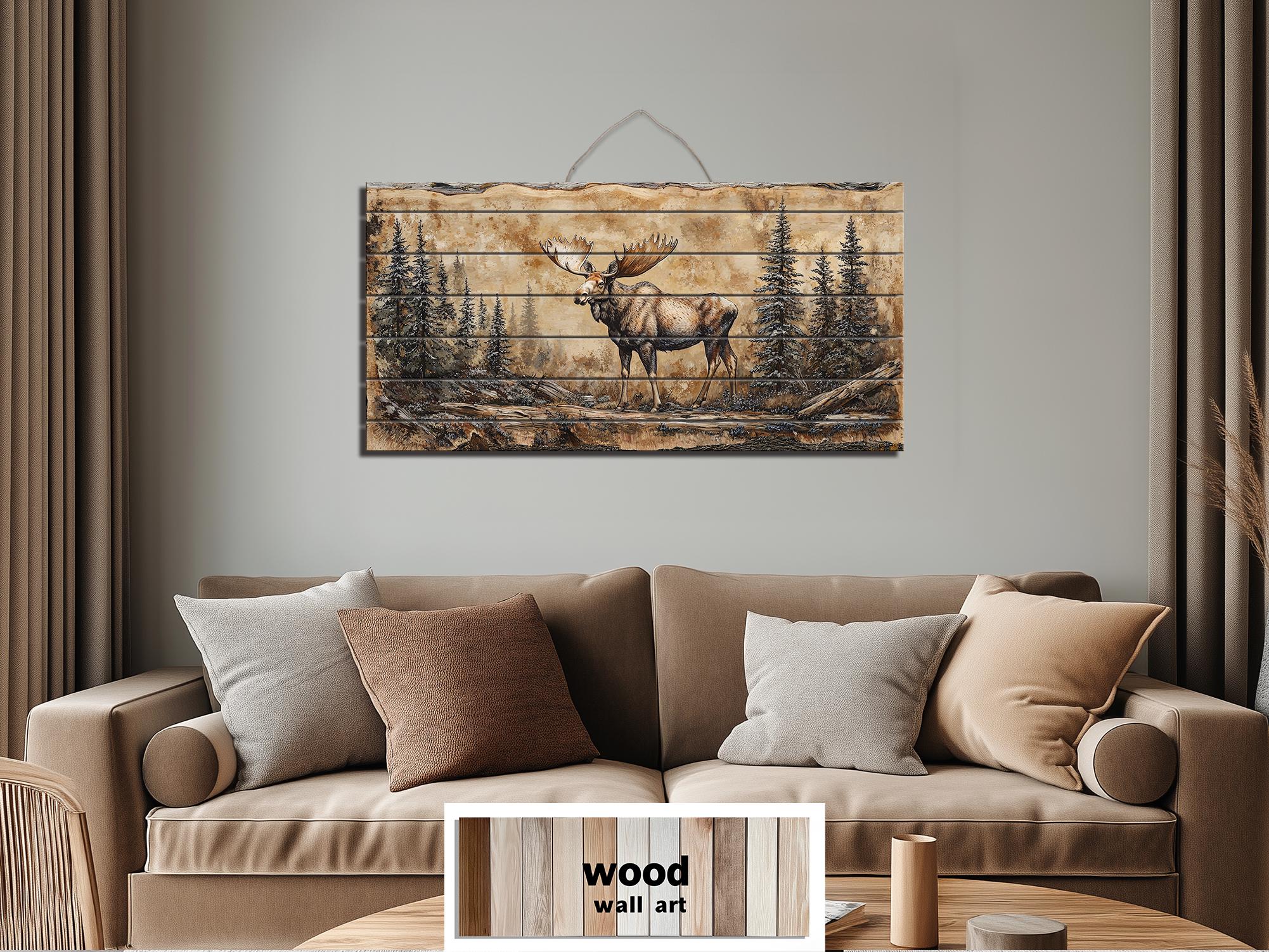 Moose In Forest Distressed Wood Wall Art