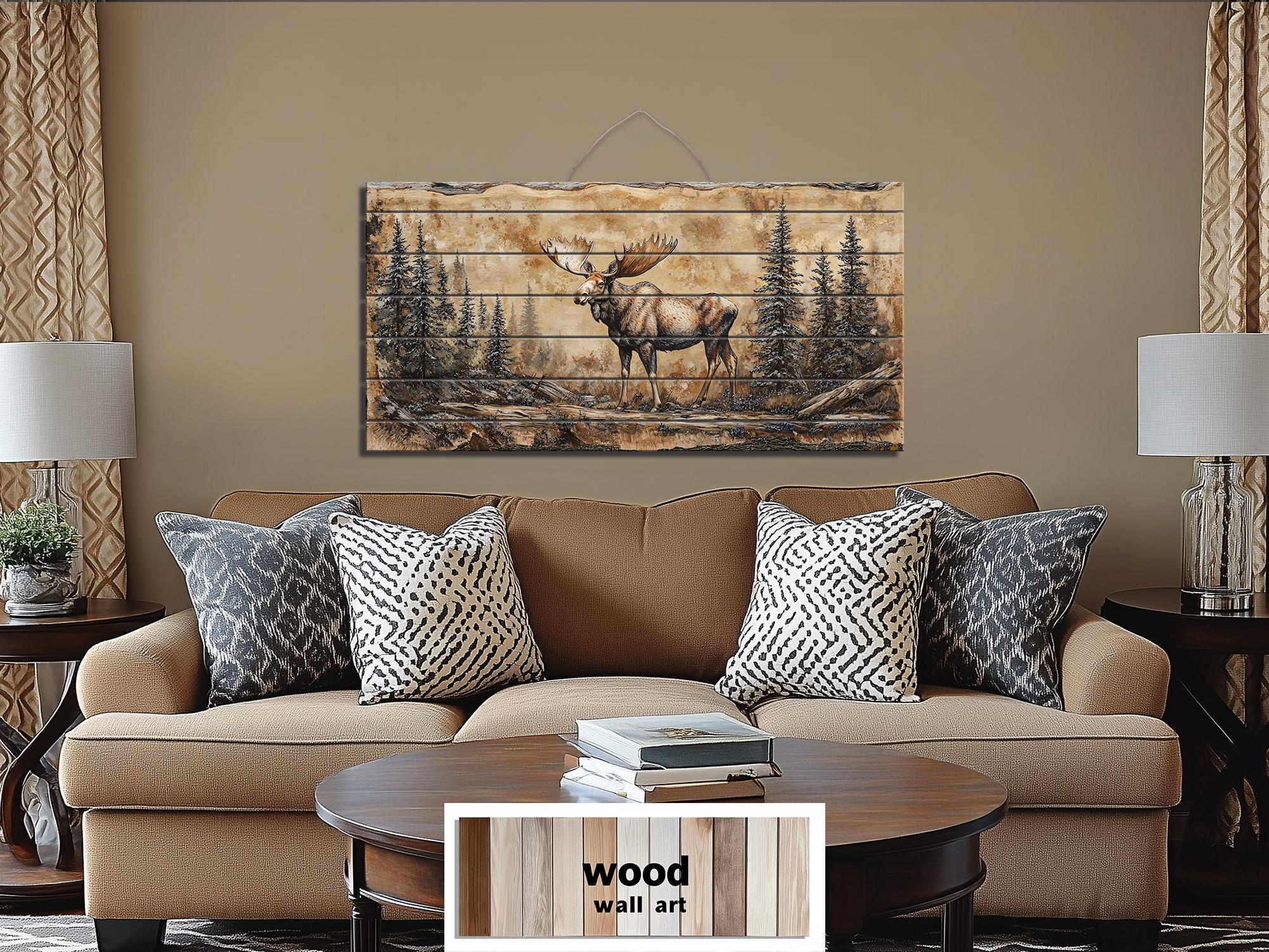 Moose In Forest Distressed Wood Wall Art