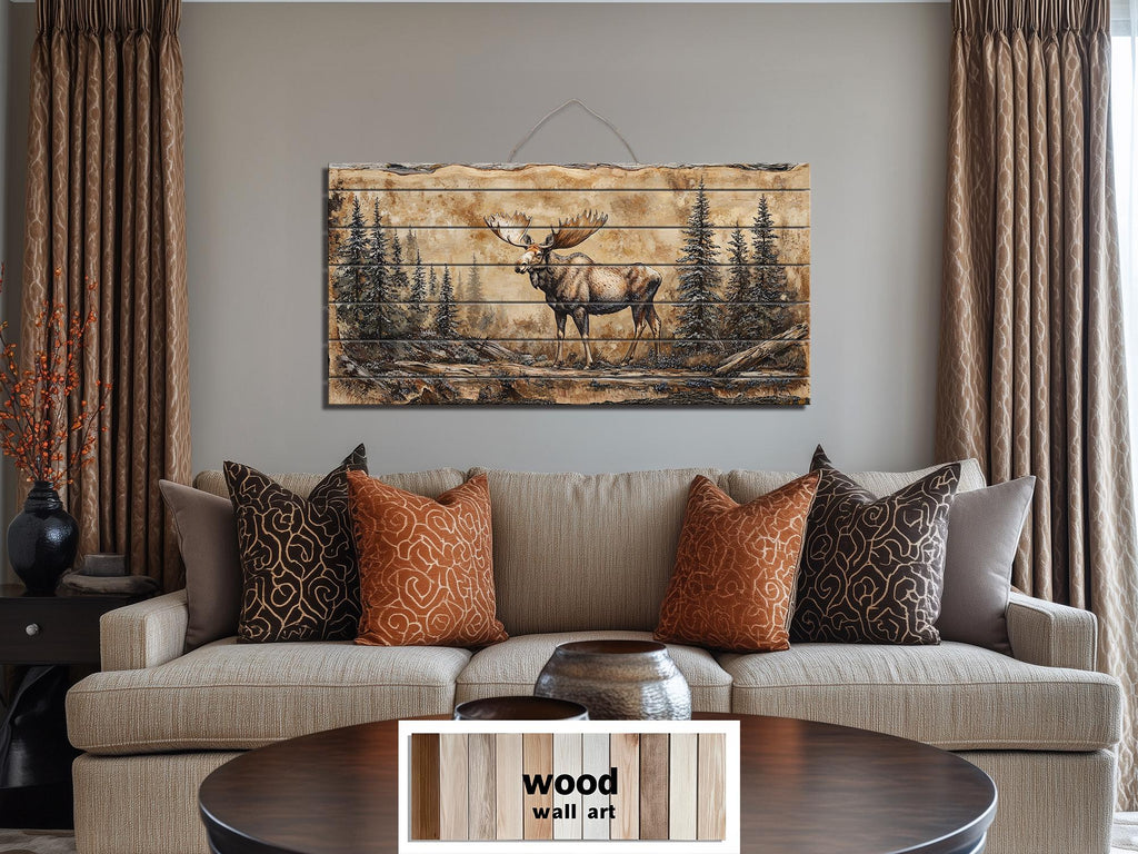 Moose In Forest Distressed Wood Wall Art
