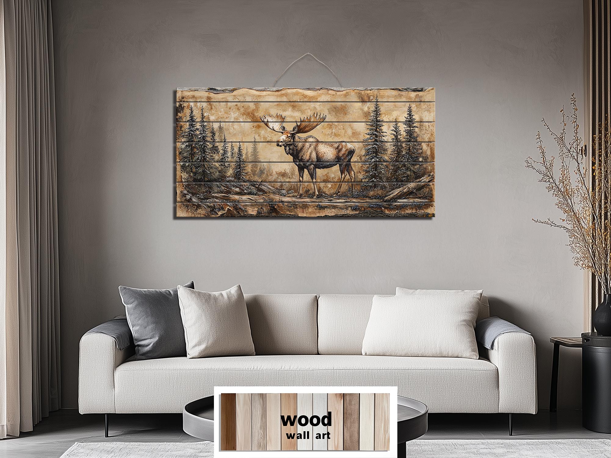 Moose In Forest Distressed Wood Wall Art
