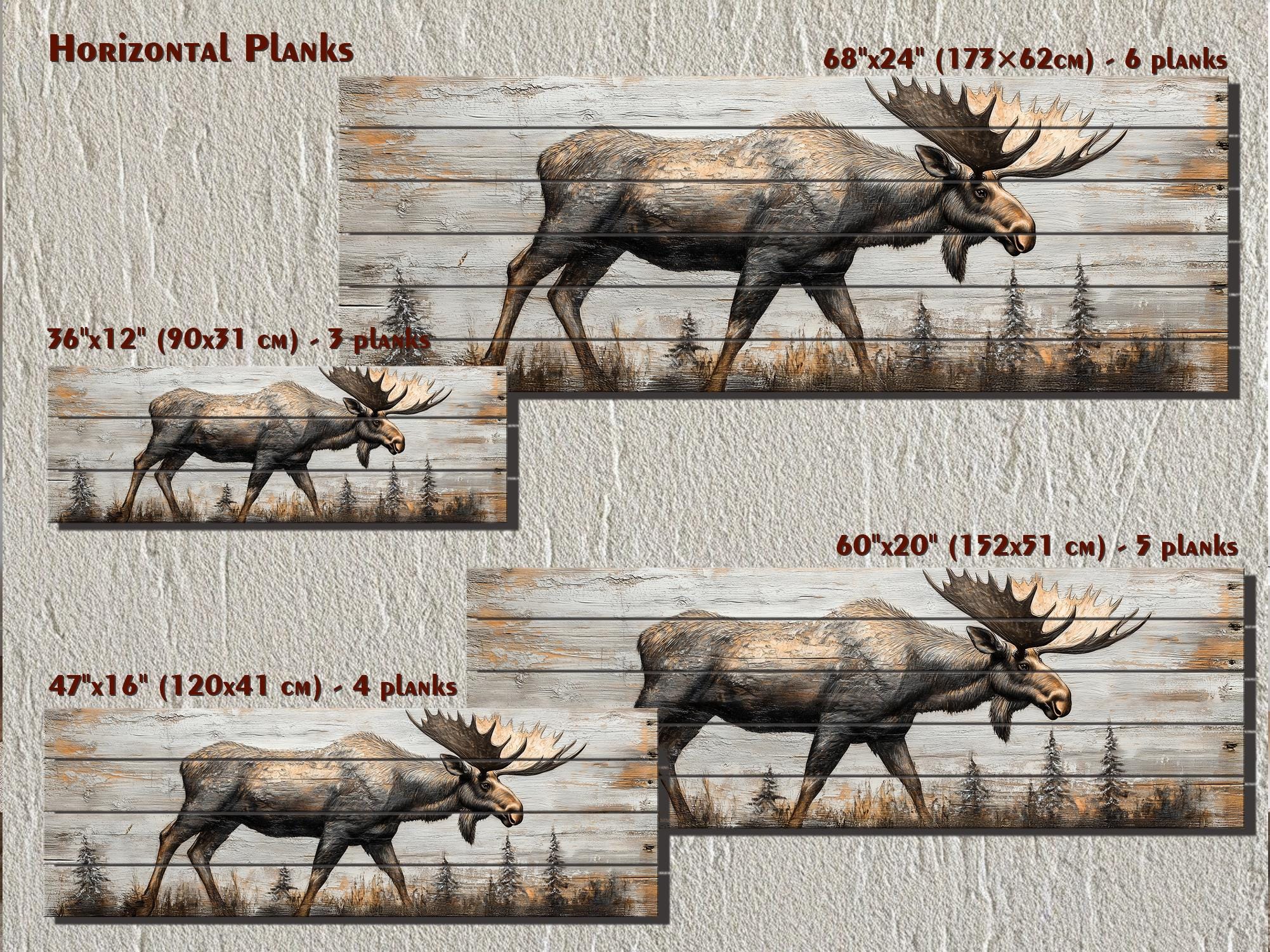 Moose In The Forest Real Wood Long Horizontal Rustic Wall Art  For Cabin Decor