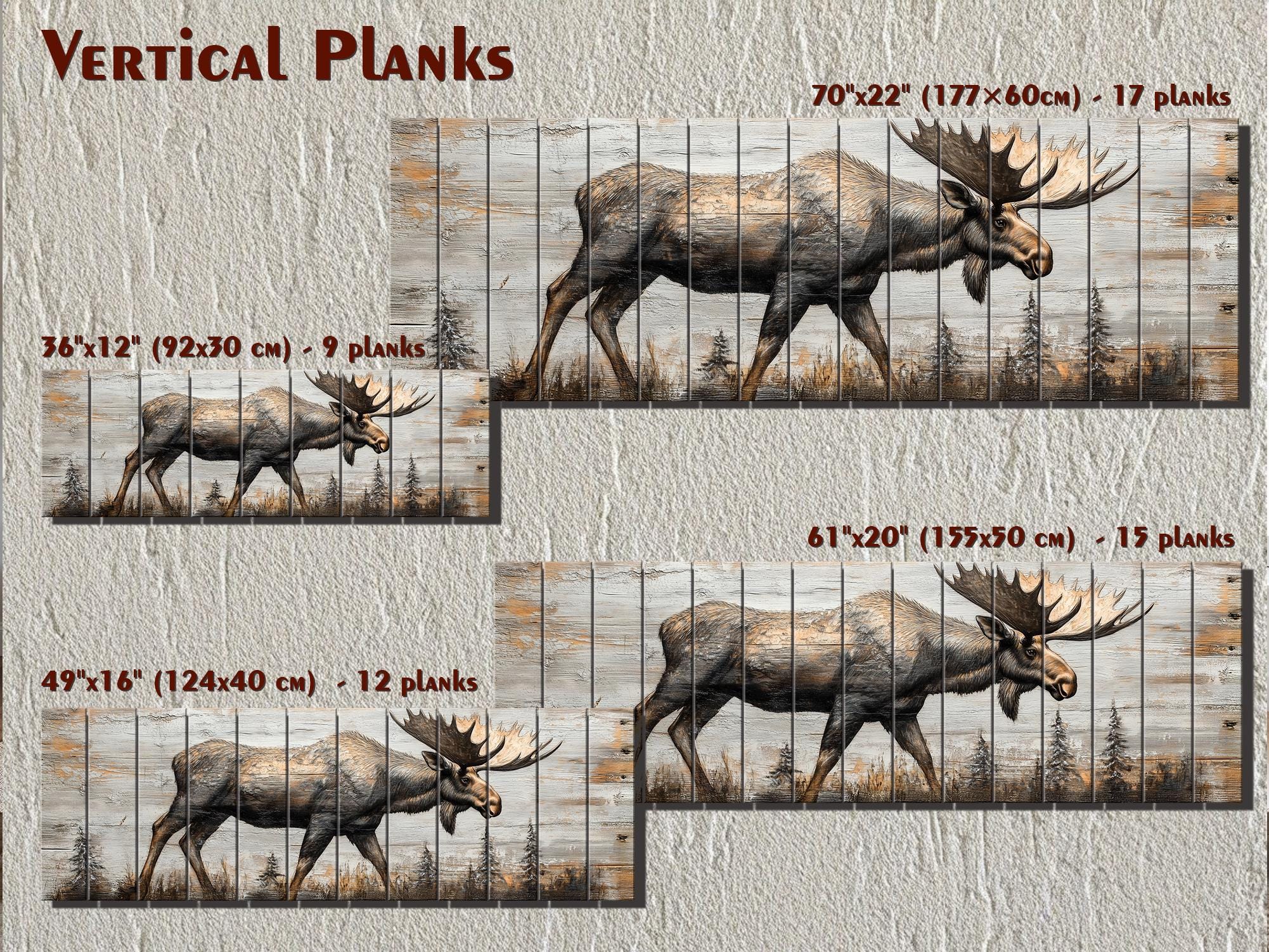Moose In The Forest Real Wood Long Horizontal Rustic Wall Art  For Cabin Decor