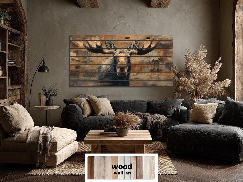Moose Portrait Large Horizontal Wood Wall Art For Cabin Or Hunting Lodge Decor