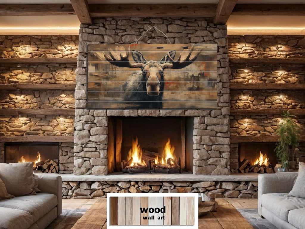 Moose Portrait Large Horizontal Wood Wall Art For Cabin Or Hunting Lodge Decor
