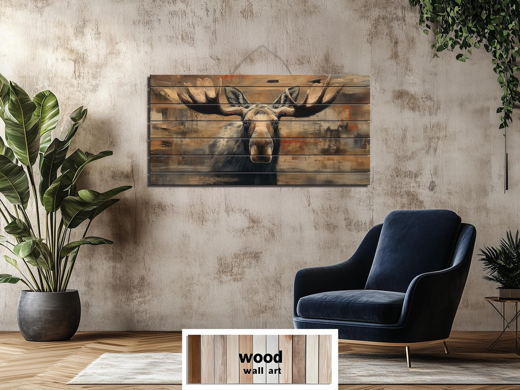 Moose Portrait Large Horizontal Wood Wall Art For Cabin Or Hunting Lodge Decor