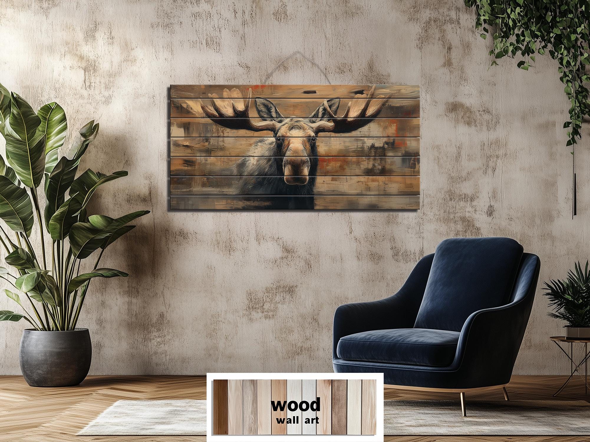 Moose Portrait Large Horizontal Wood Wall Art For Cabin Or Hunting Lodge Decor