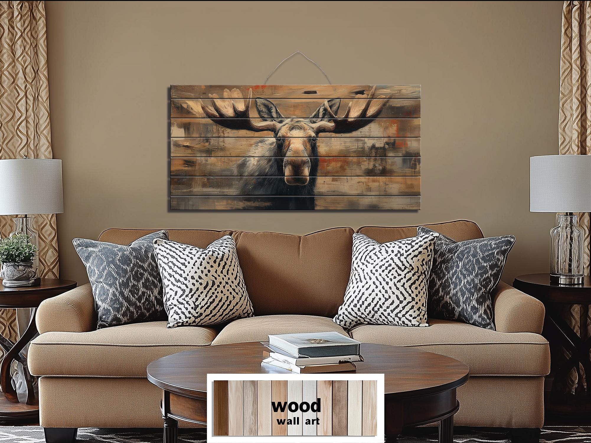 Moose Portrait Large Horizontal Wood Wall Art For Cabin Or Hunting Lodge Decor