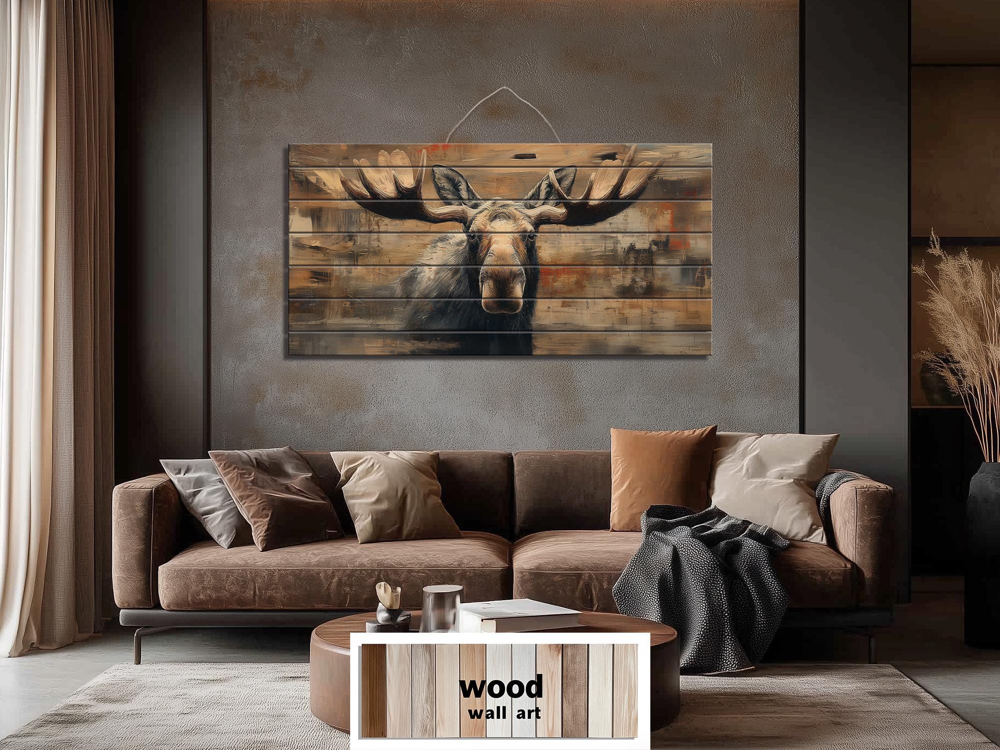 Moose Portrait Large Horizontal Wood Wall Art For Cabin Or Hunting Lodge Decor