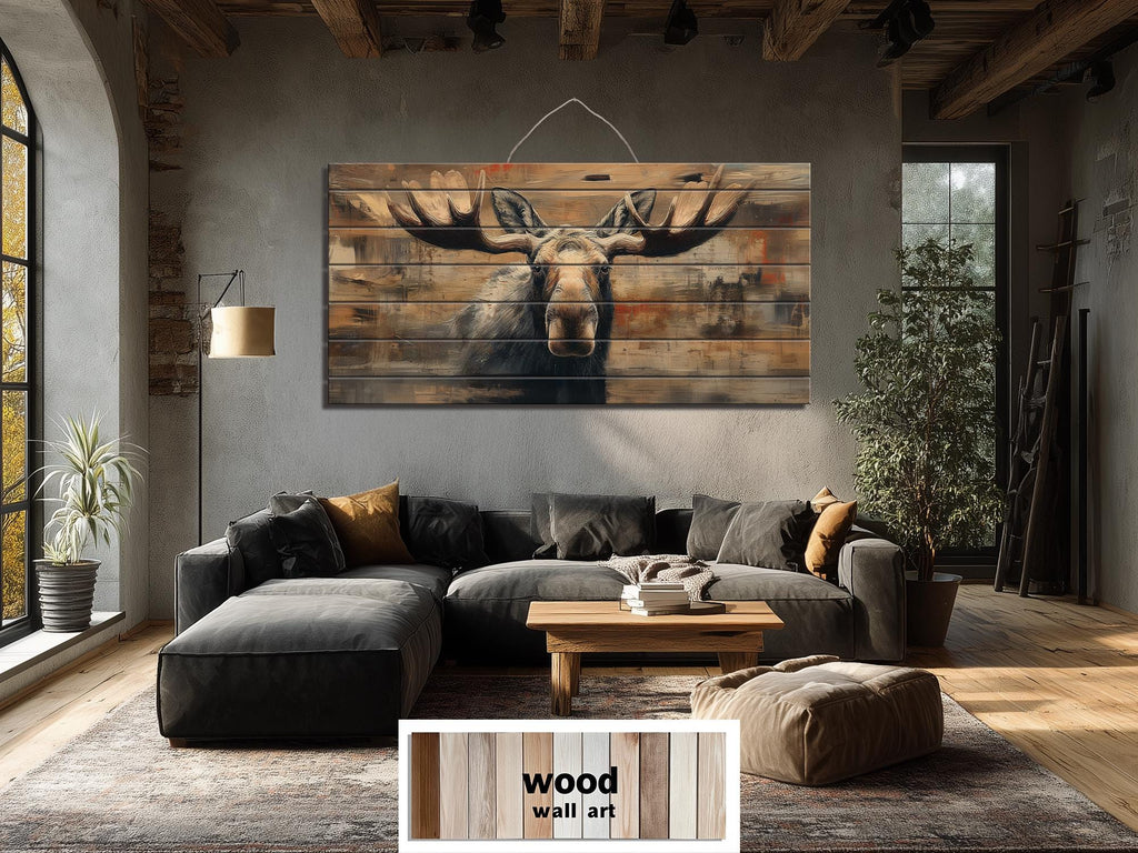 Moose Portrait Large Horizontal Wood Wall Art For Cabin Or Hunting Lodge Decor