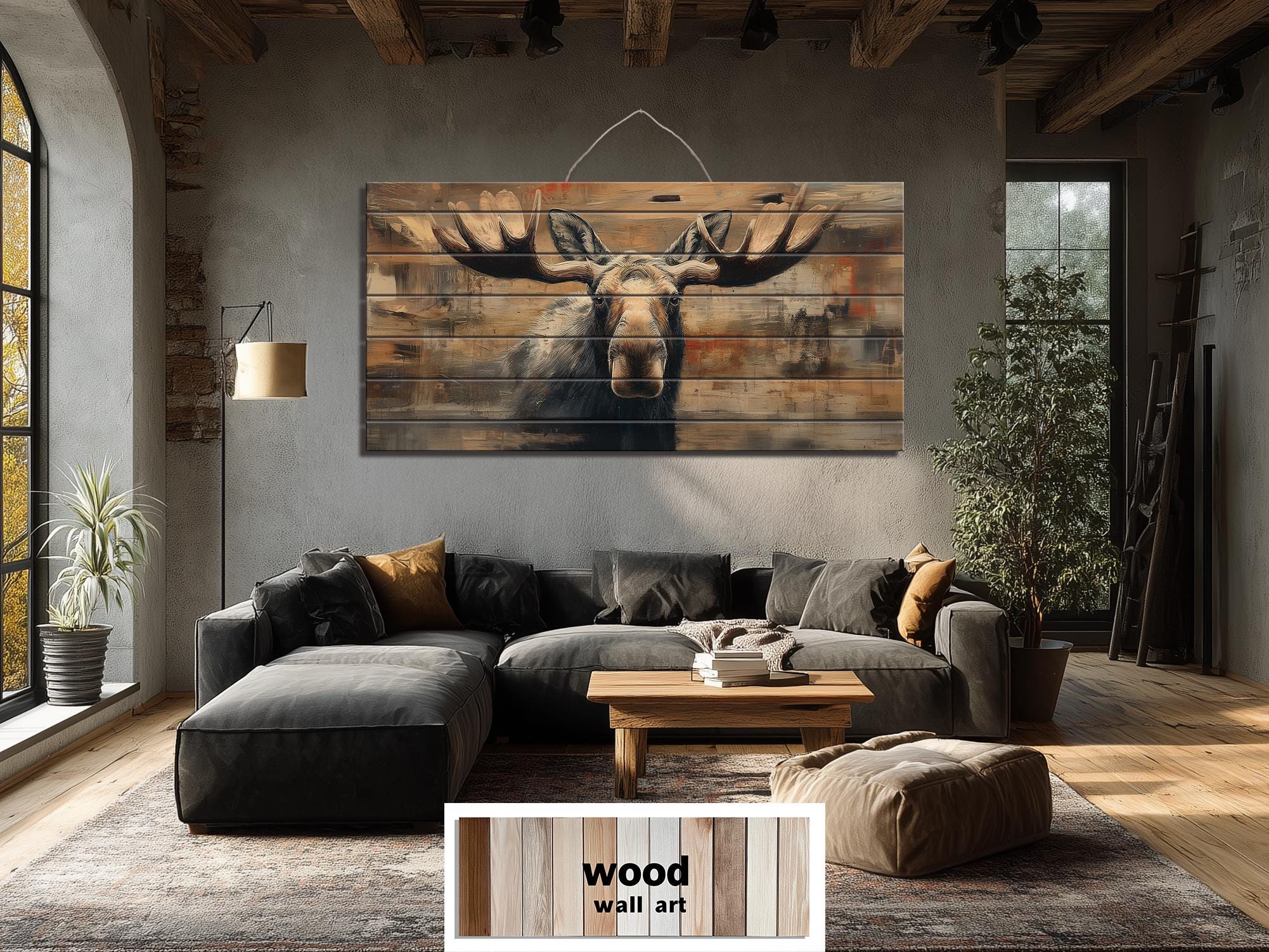 Moose Portrait Large Horizontal Wood Wall Art For Cabin Or Hunting Lodge Decor