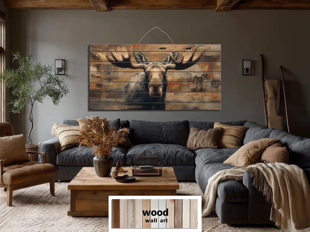 Moose Portrait Large Horizontal Wood Wall Art For Cabin Or Hunting Lodge Decor
