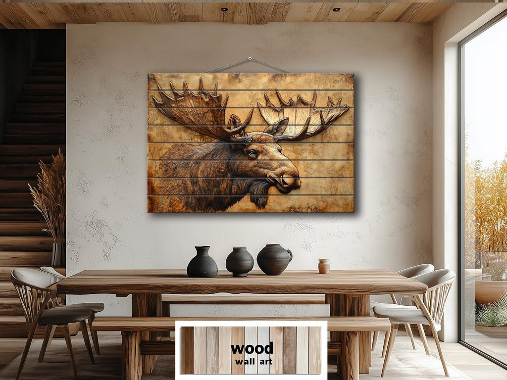 Moose Portrait Real Wood Wall Art – Rustic Cabin Or Lodge Sign
