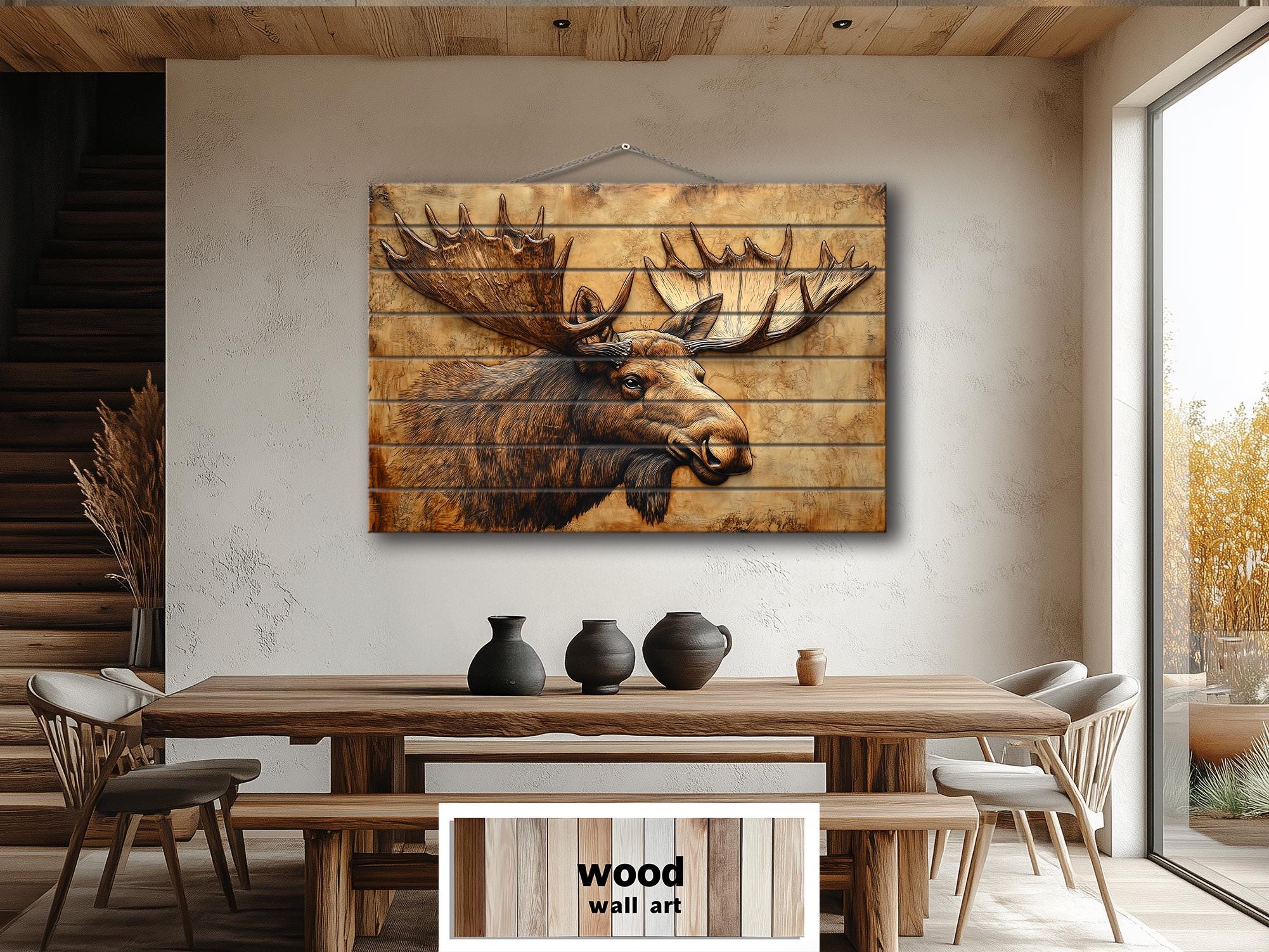 Moose Portrait Real Wood Wall Art – Rustic Cabin Or Lodge Sign