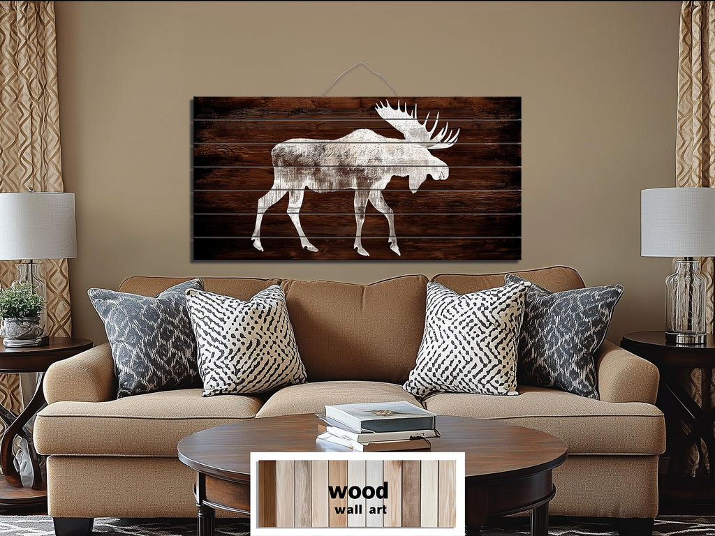 Moose Silhouette Rustic Distressed Wood Wall Art