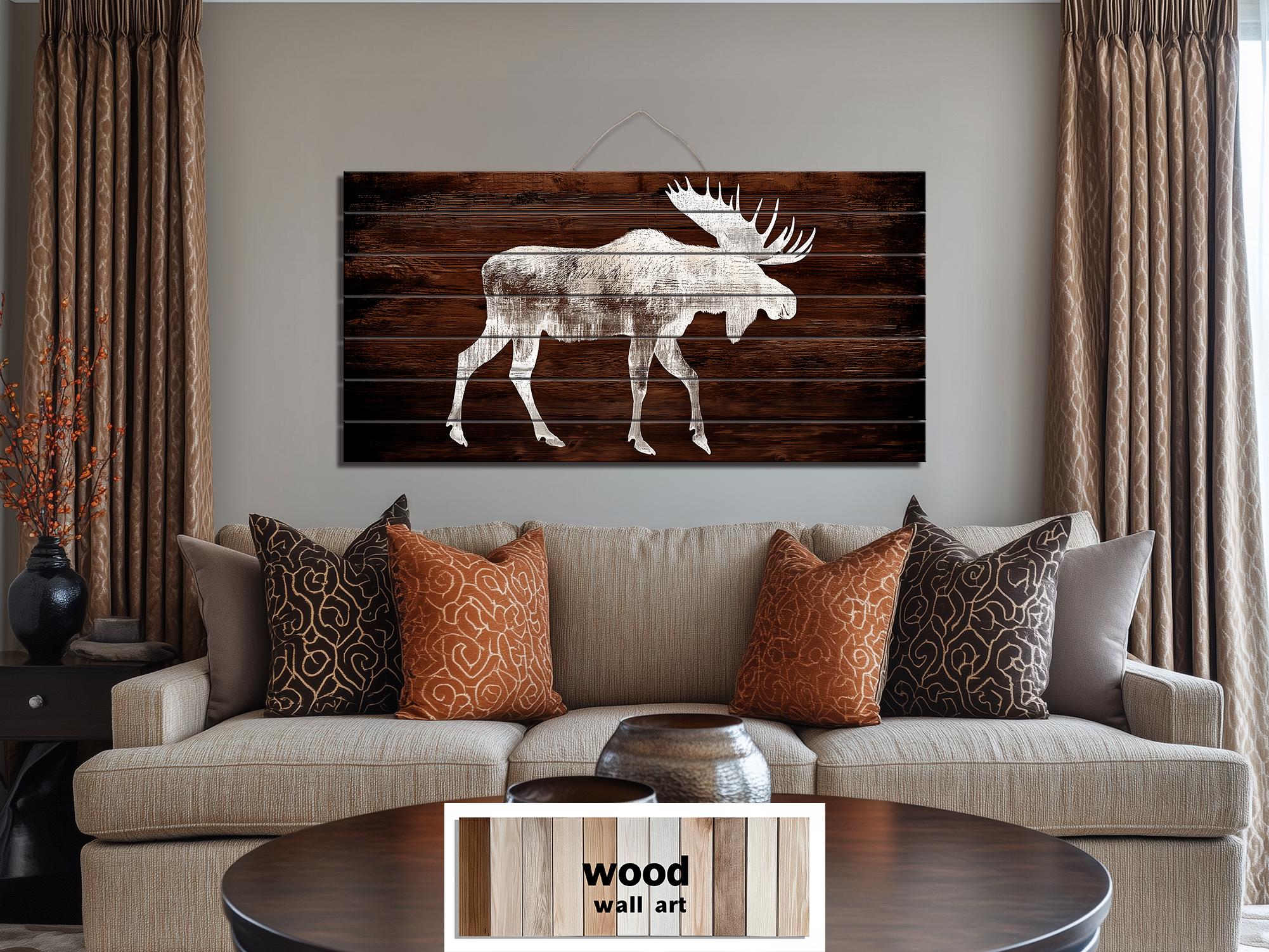 Moose Silhouette Rustic Distressed Wood Wall Art