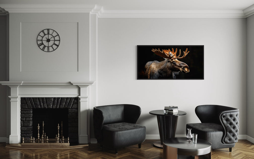 Moose Wall Art – Extra Large Framed Canvas for Rustic Cabin Decor