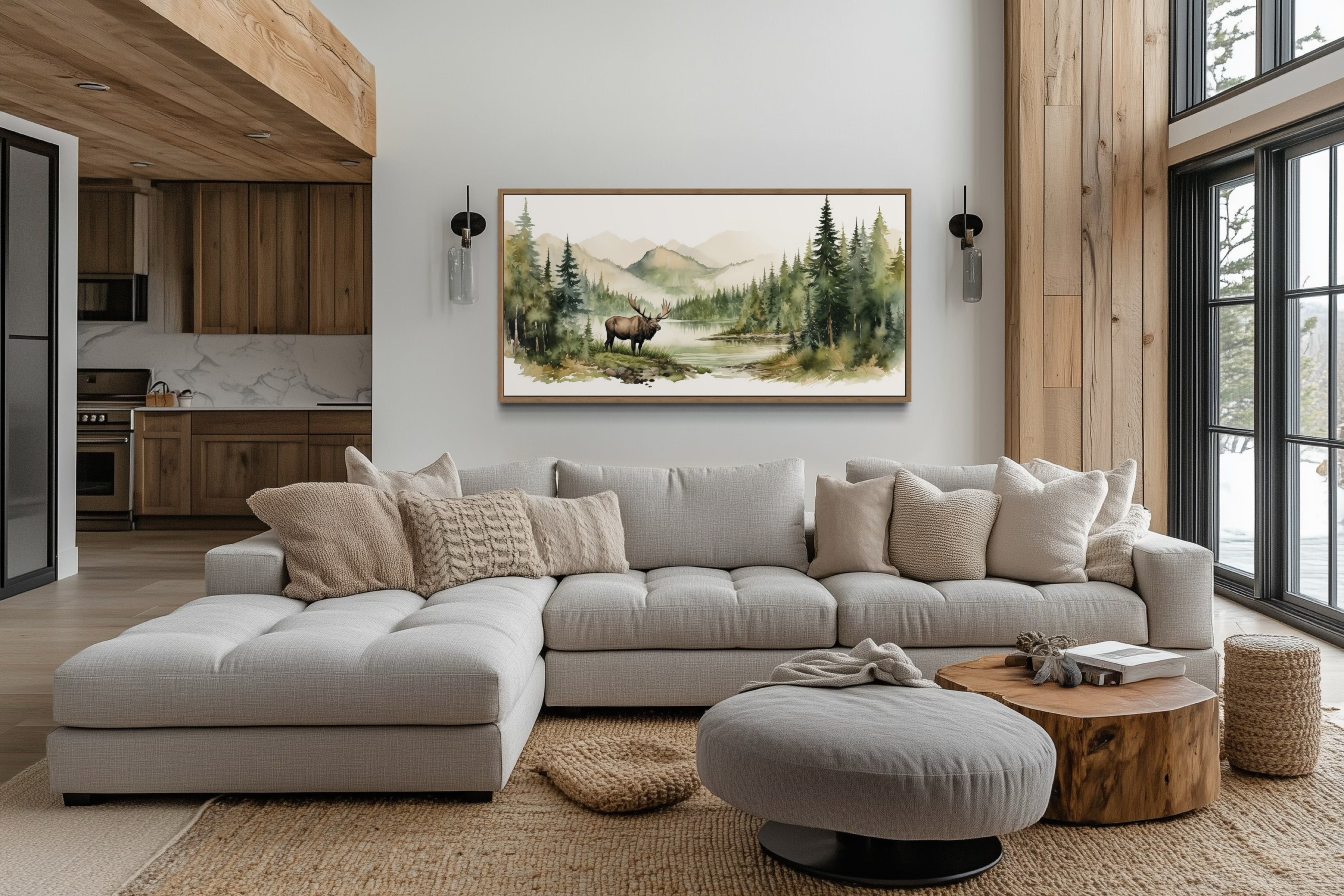 Moose Wall Art - Framed Canvas Print | Serene Mountain Landscape Wildlife Decor