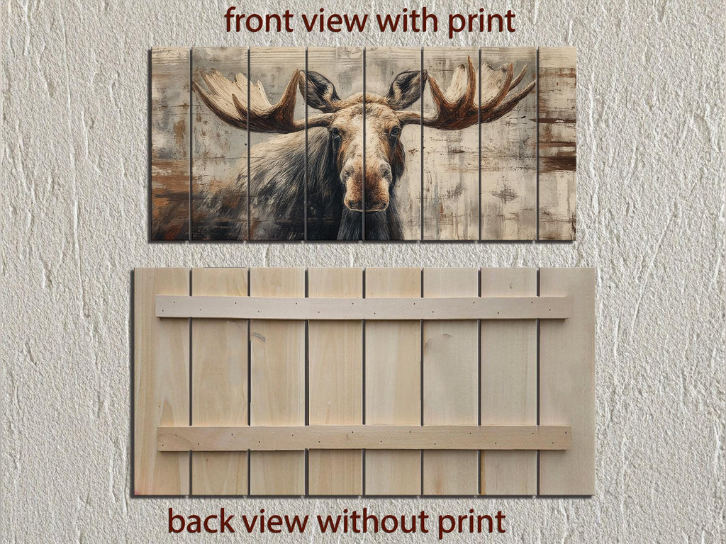 Moose Wall Art - Rustic Cabin Decor Distressed Wood Print | Wildlife Wood Panel