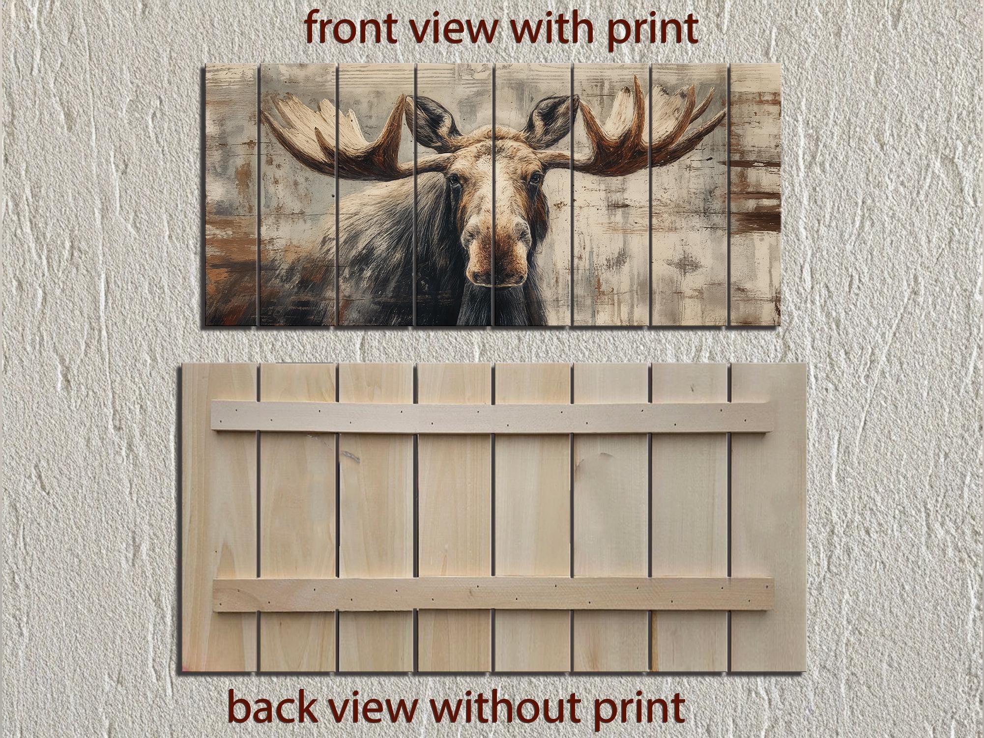 Moose Wall Art - Rustic Cabin Decor Distressed Wood Print | Wildlife Wood Panel