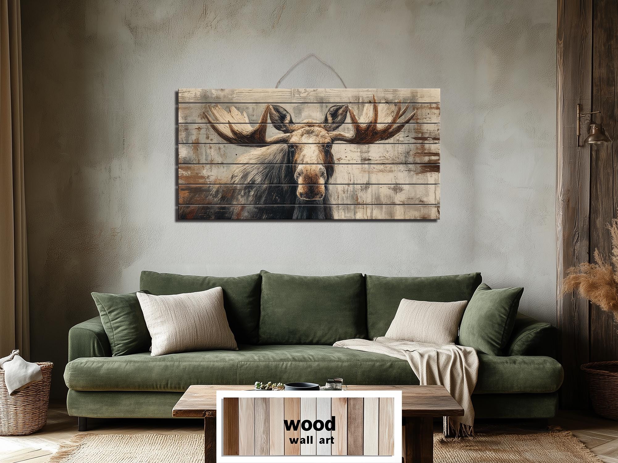 Moose Wall Art - Rustic Cabin Decor Distressed Wood Print | Wildlife Wood Panel