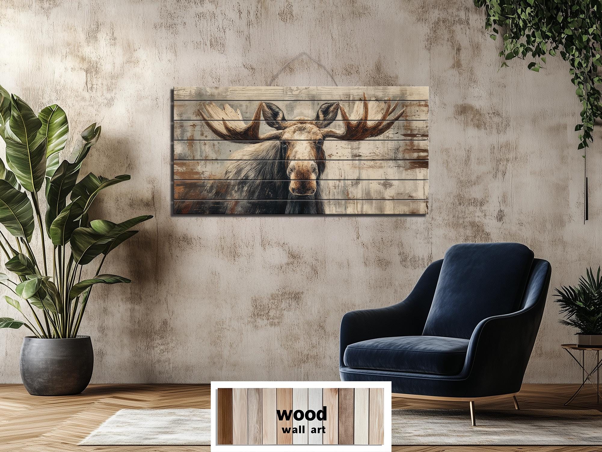 Moose Wall Art - Rustic Cabin Decor Distressed Wood Print | Wildlife Wood Panel