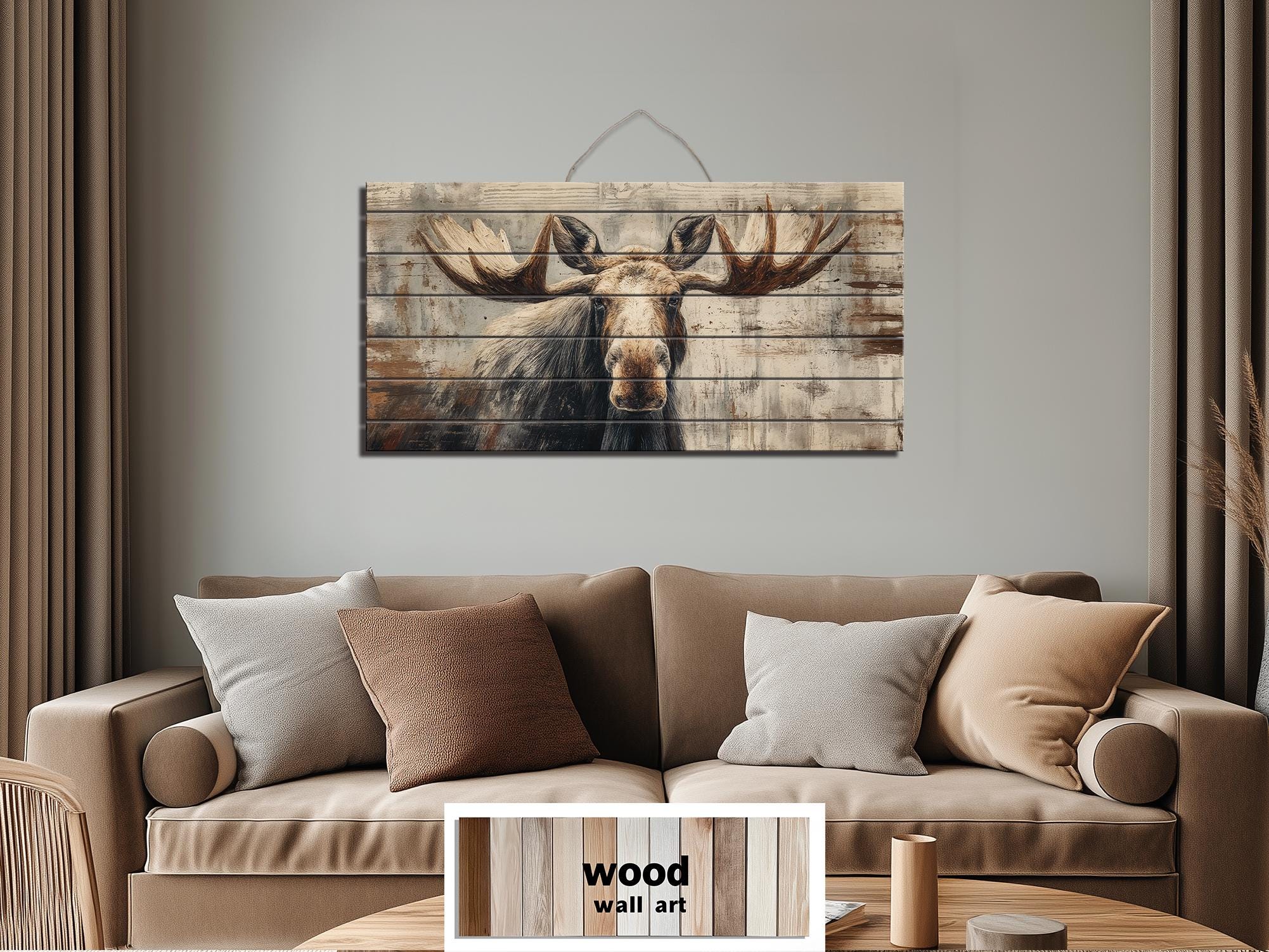 Moose Wall Art - Rustic Cabin Decor Distressed Wood Print | Wildlife Wood Panel