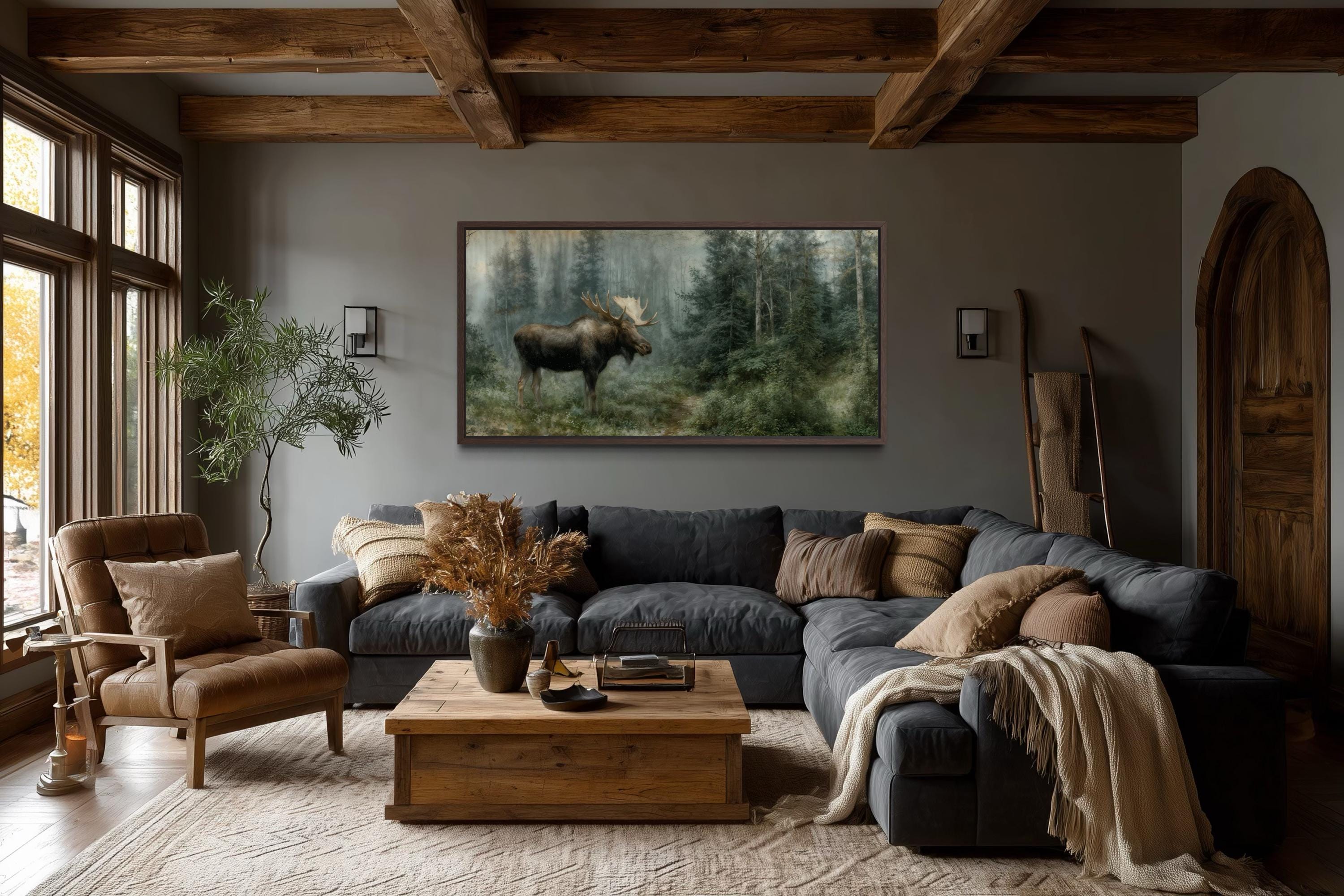 Moose Wall Art - Rustic Cabin Decor Wildlife Canvas Print | Woodland Animal Artwork