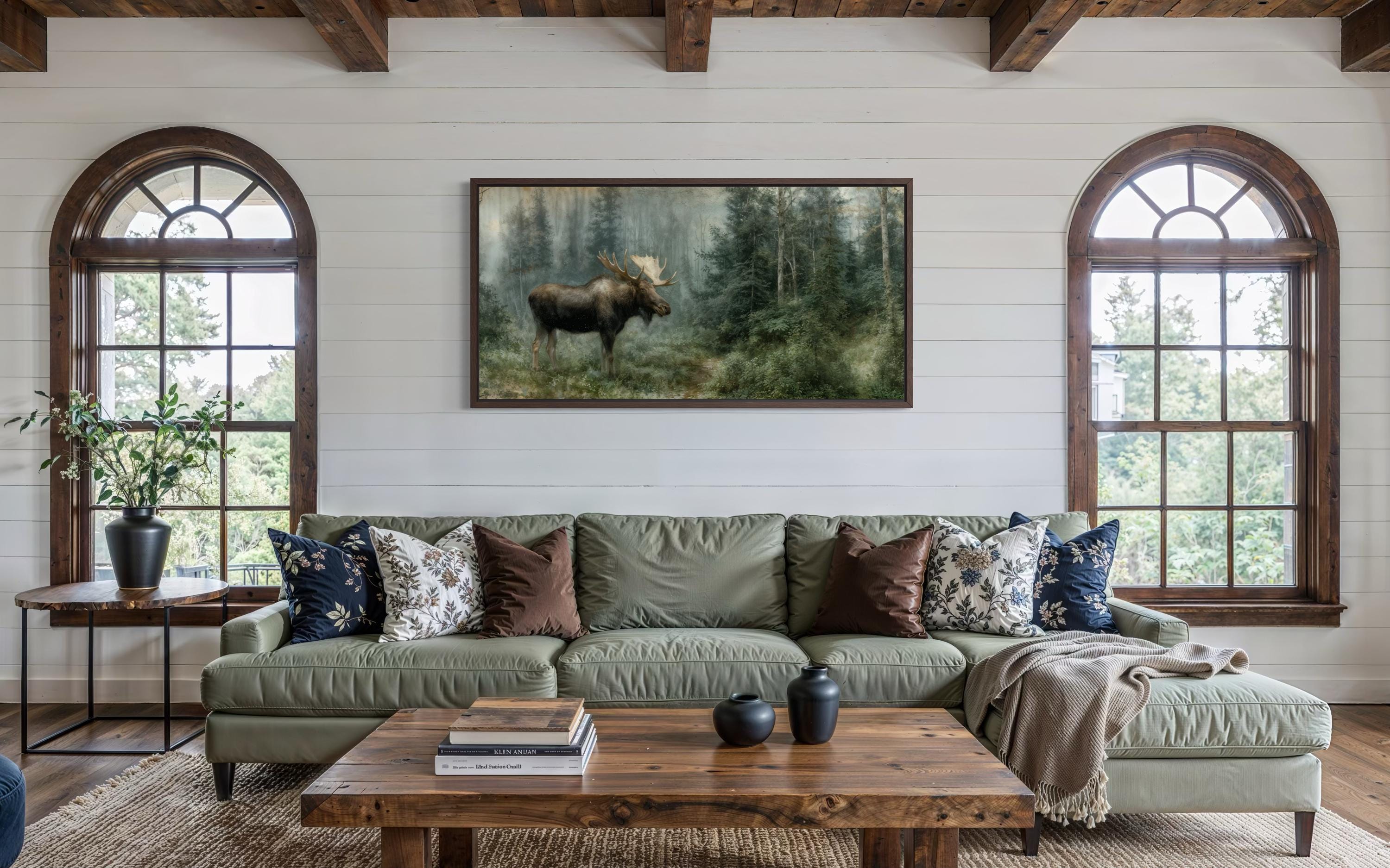 Moose Wall Art - Rustic Cabin Decor Wildlife Canvas Print | Woodland Animal Artwork