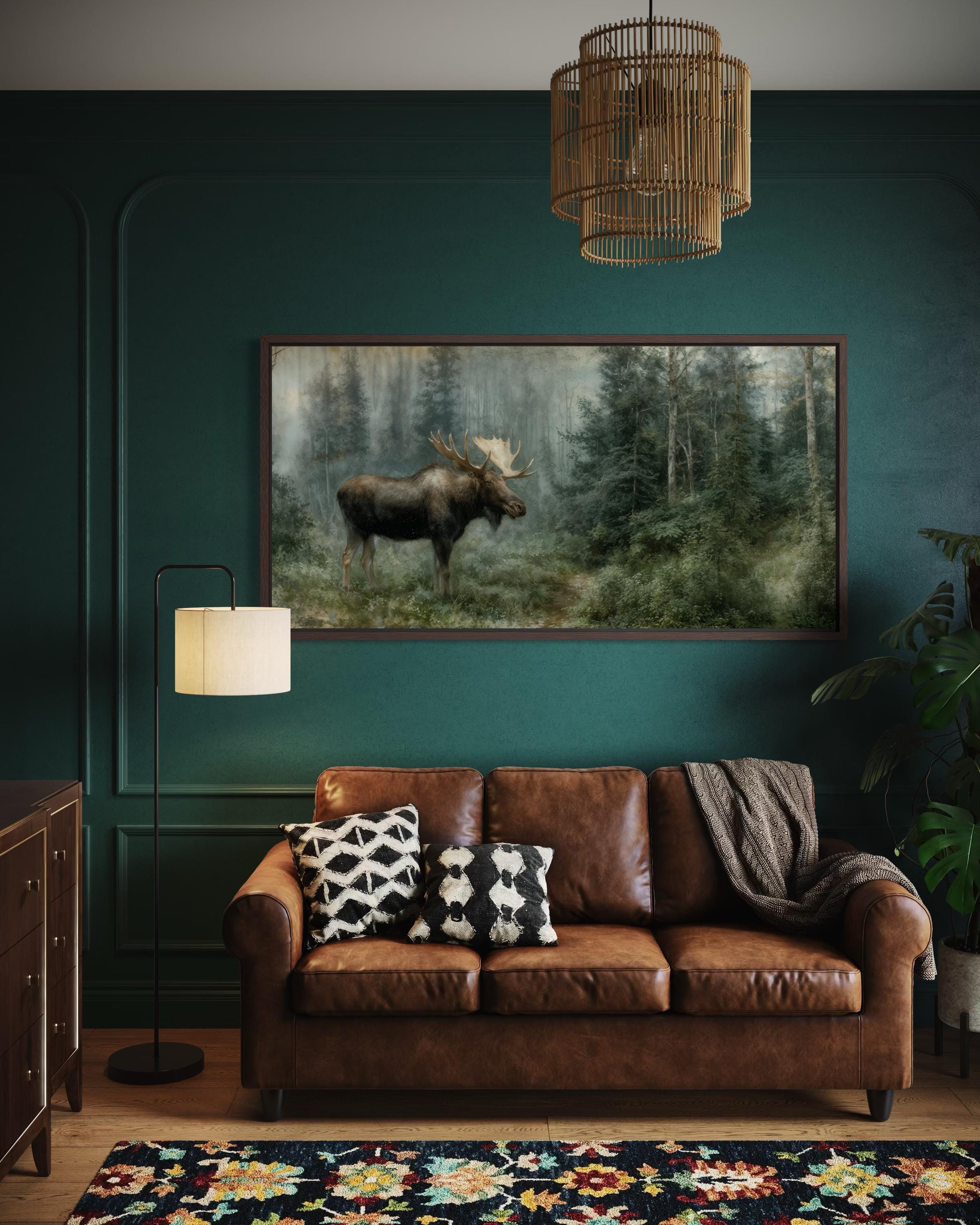 Moose Wall Art - Rustic Cabin Decor Wildlife Canvas Print | Woodland Animal Artwork