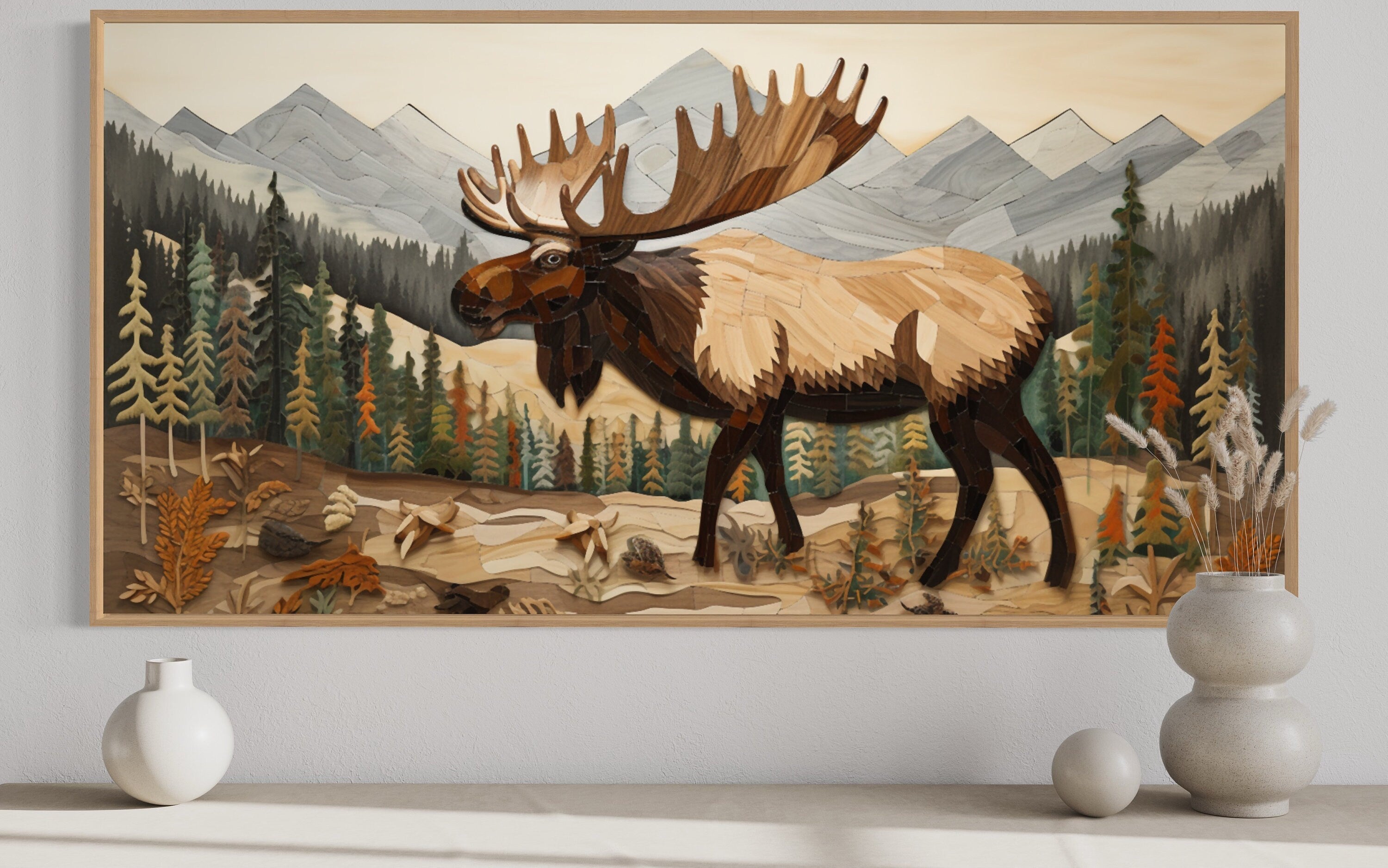 Moose Wall Art - Rustic Cabin Wall Decor Framed Wildlife Canvas Print