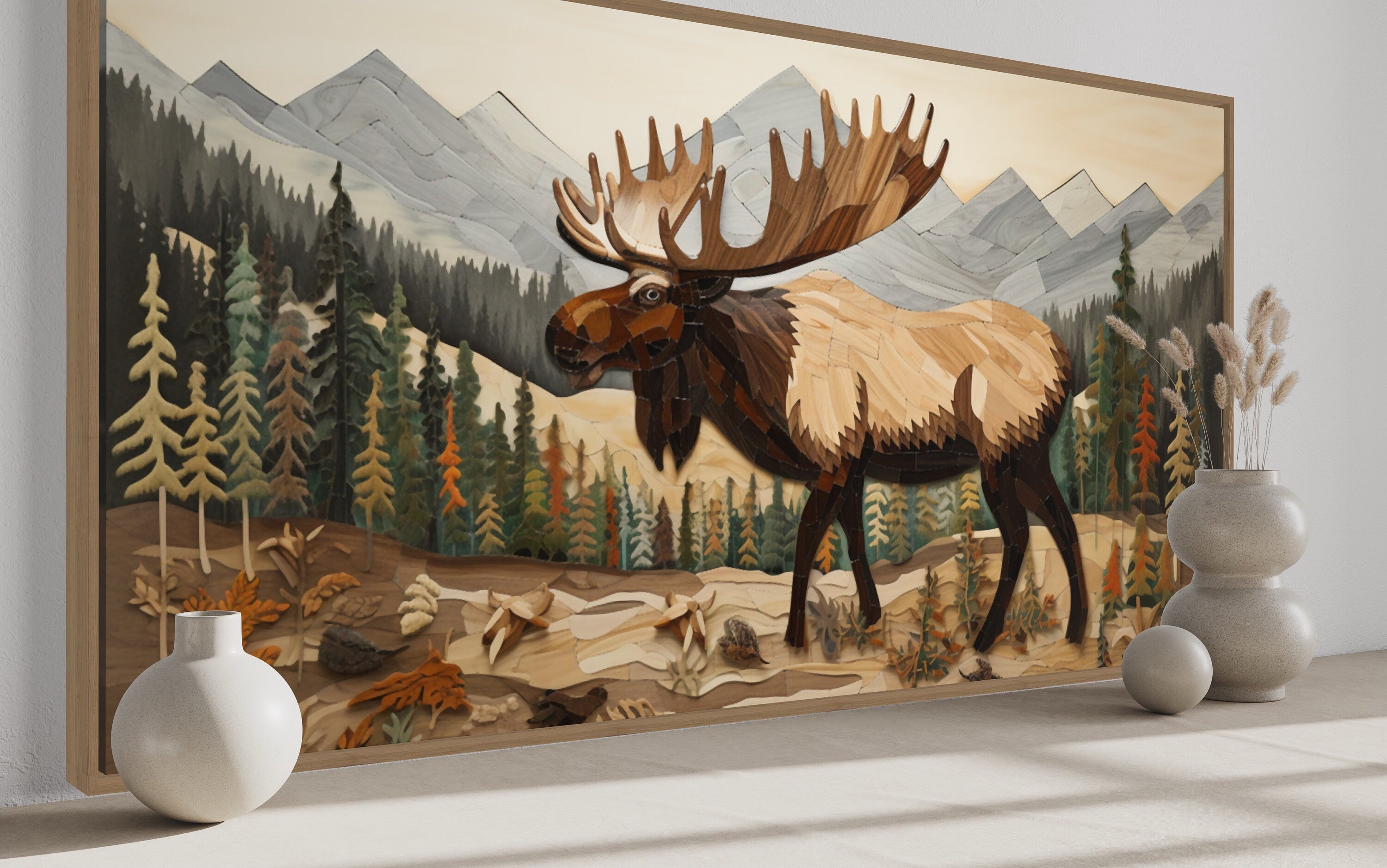 Moose Wall Art - Rustic Cabin Wall Decor Framed Wildlife Canvas Print