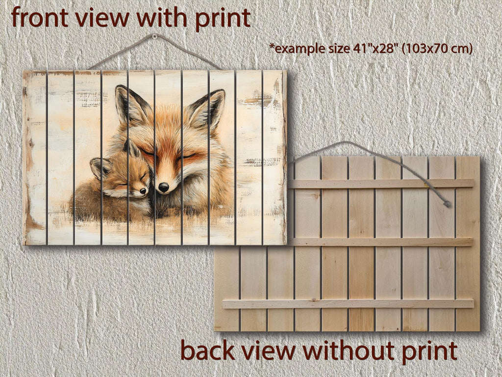Mother Fox and Baby Fox Rustic Wood Wall Art For Cabin Decor