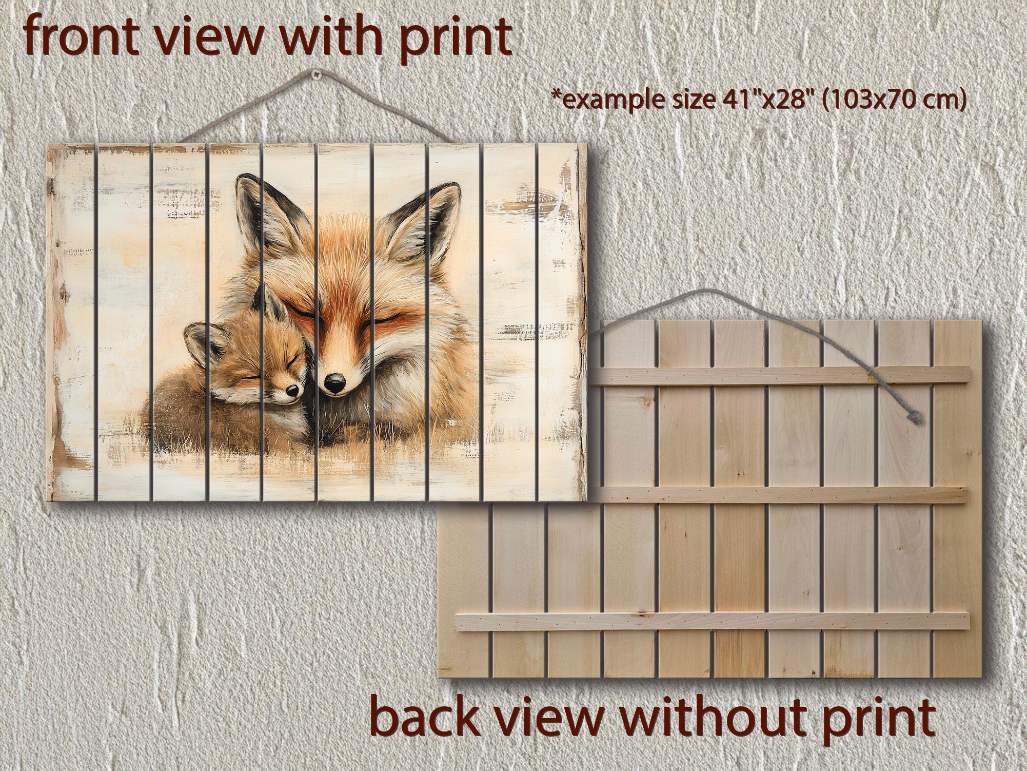 Mother Fox and Baby Fox Rustic Wood Wall Art For Cabin Decor