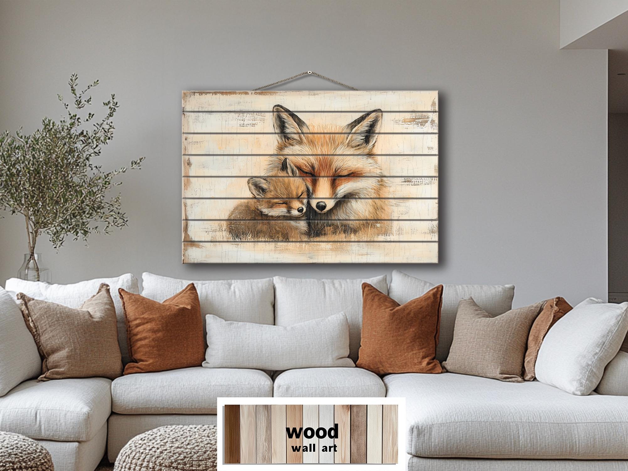 Mother Fox and Baby Fox Rustic Wood Wall Art For Cabin Decor