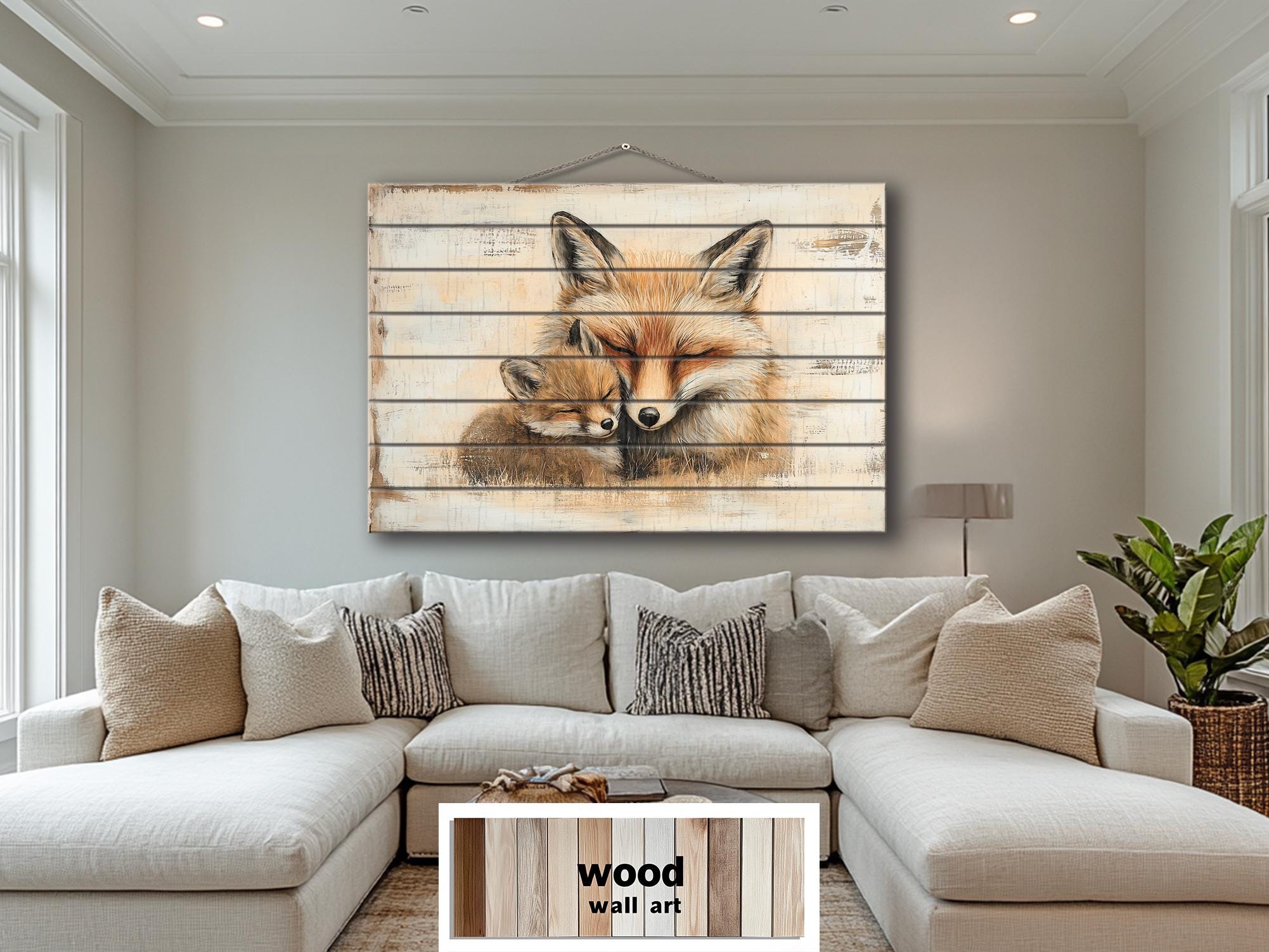 Mother Fox and Baby Fox Rustic Wood Wall Art For Cabin Decor