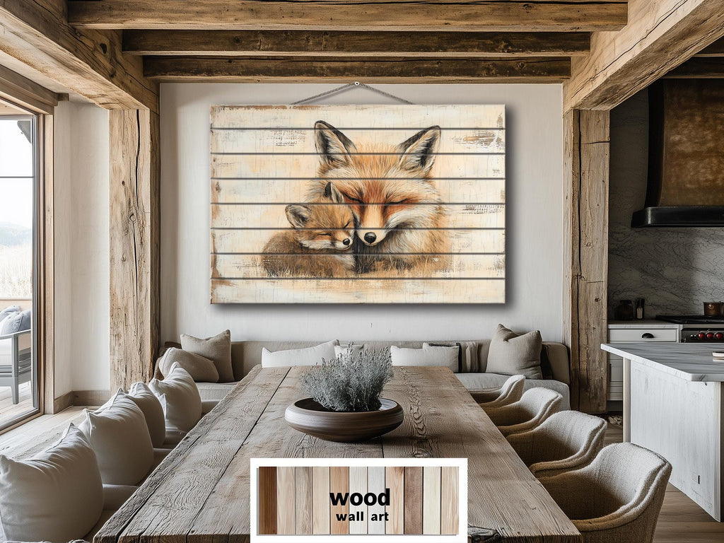 Mother Fox and Baby Fox Rustic Wood Wall Art For Cabin Decor