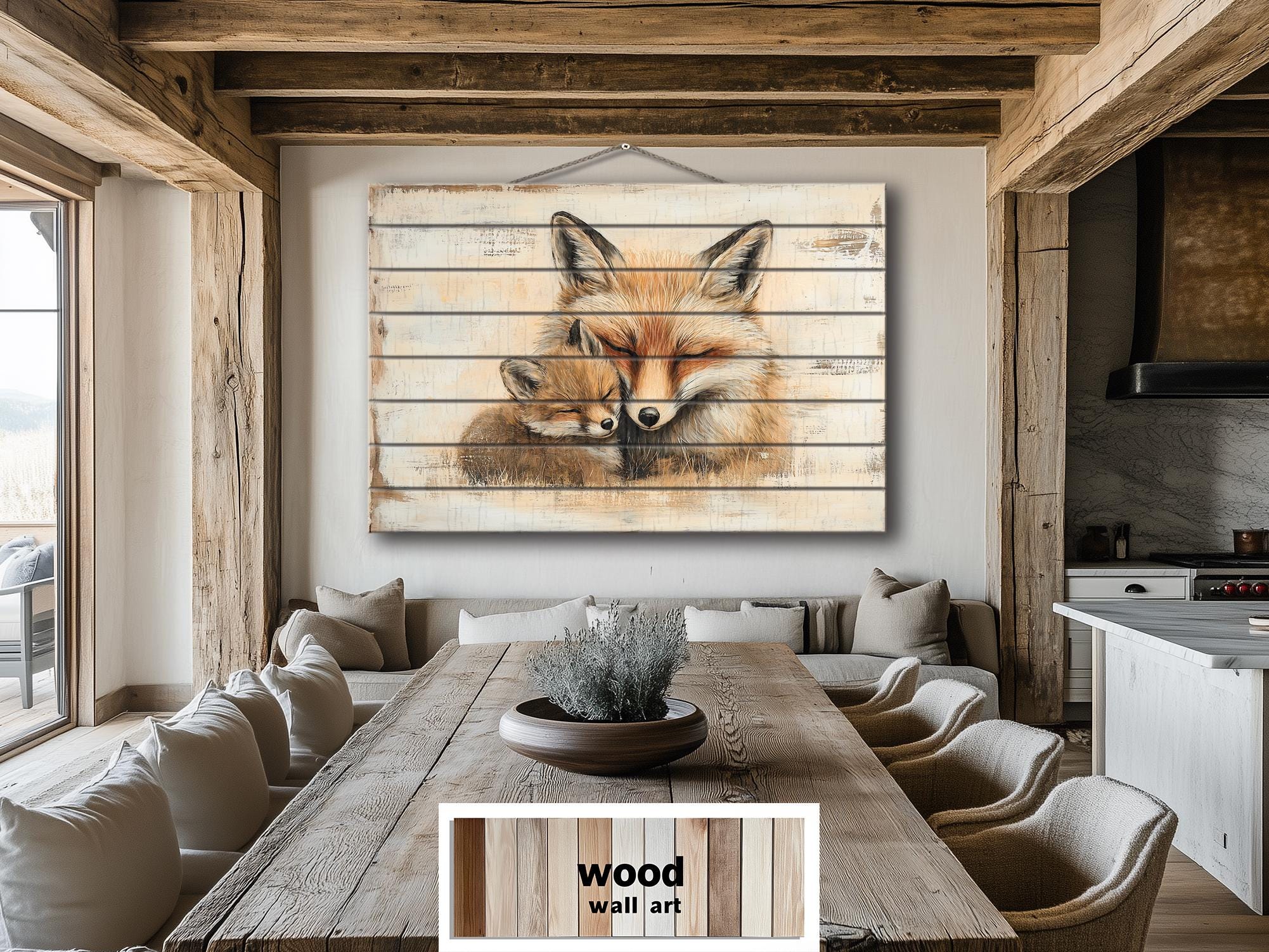 Mother Fox and Baby Fox Rustic Wood Wall Art For Cabin Decor