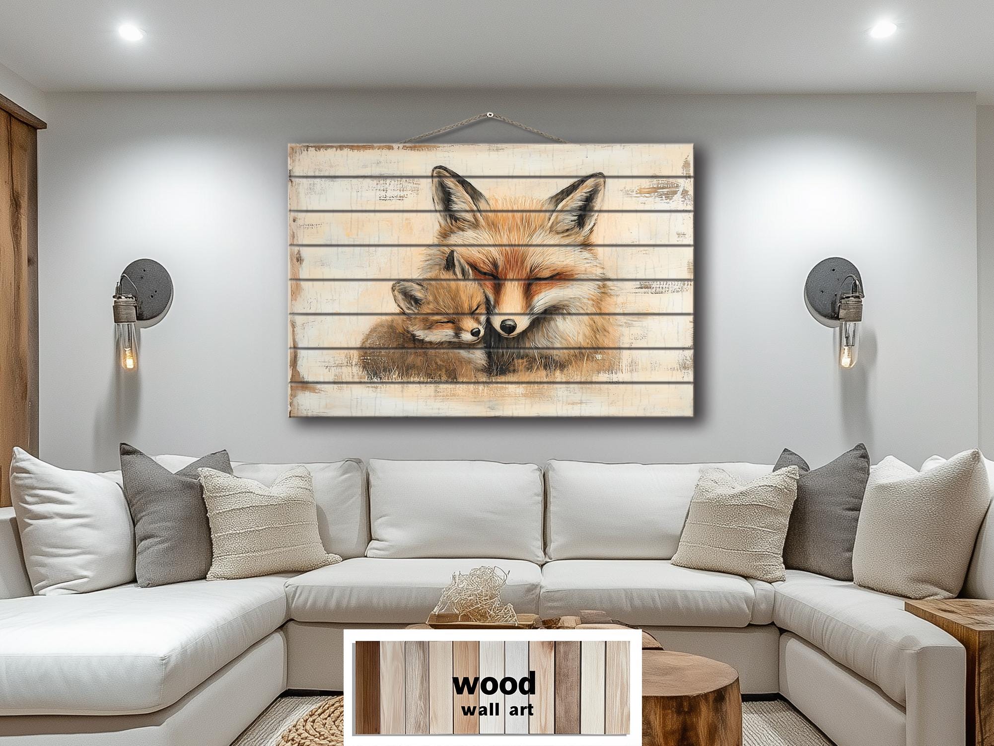 Mother Fox and Baby Fox Rustic Wood Wall Art For Cabin Decor