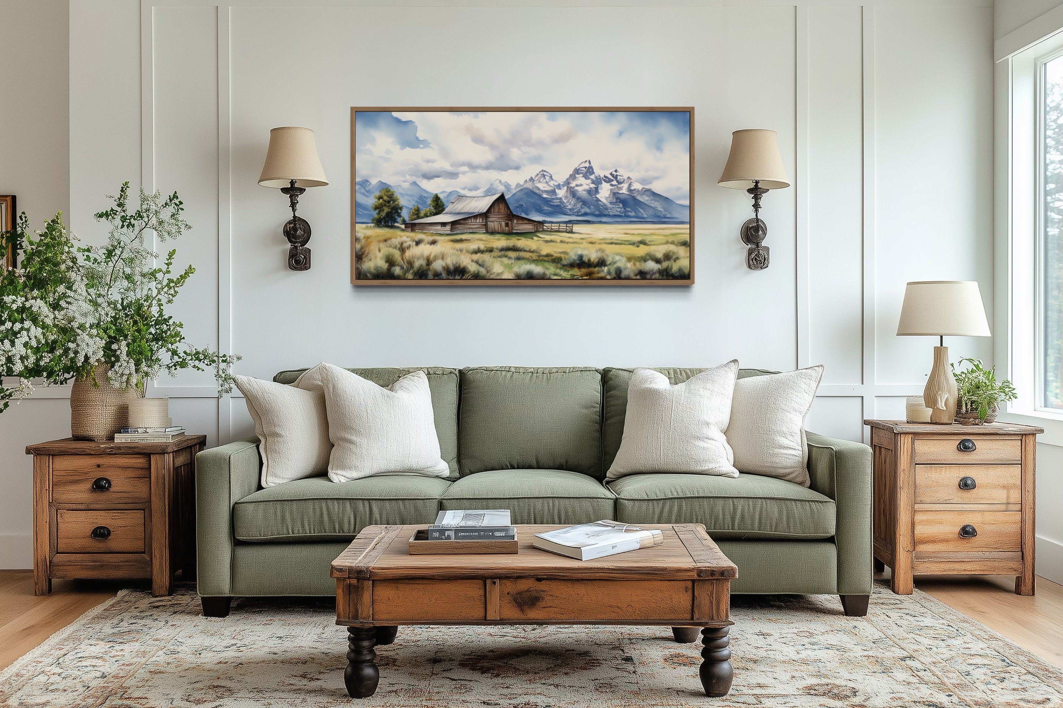 Moulton Barn Wall Art - Framed Grand Teton Canvas Rustic Farmhouse Decor