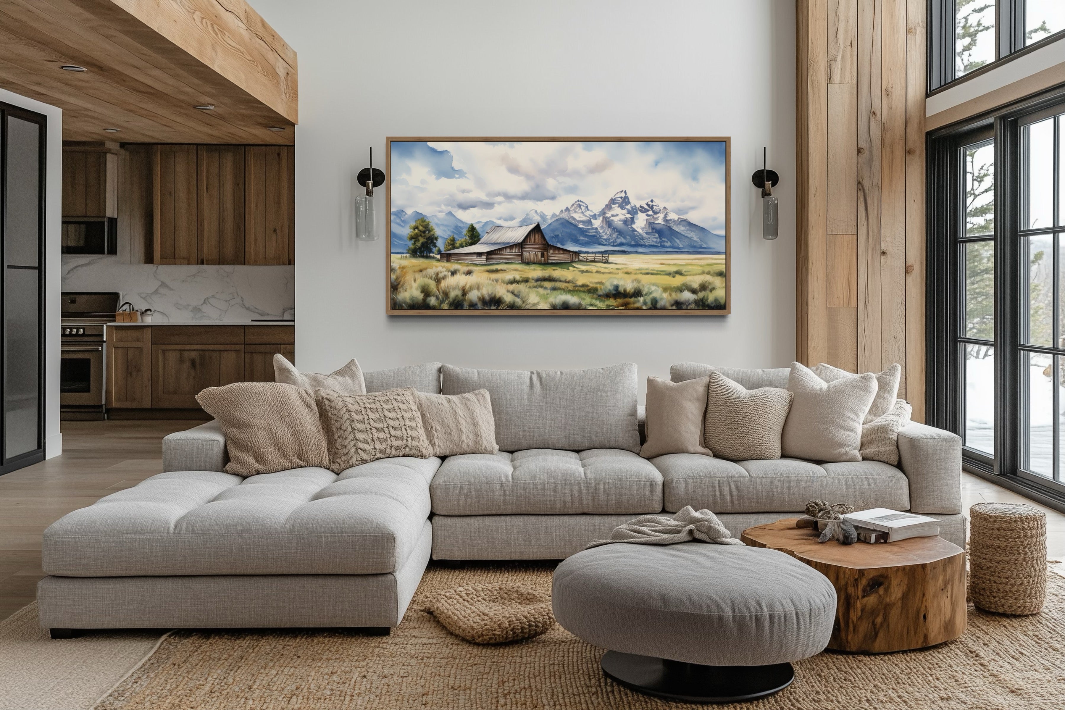 Moulton Barn Wall Art - Framed Grand Teton Canvas Rustic Farmhouse Decor
