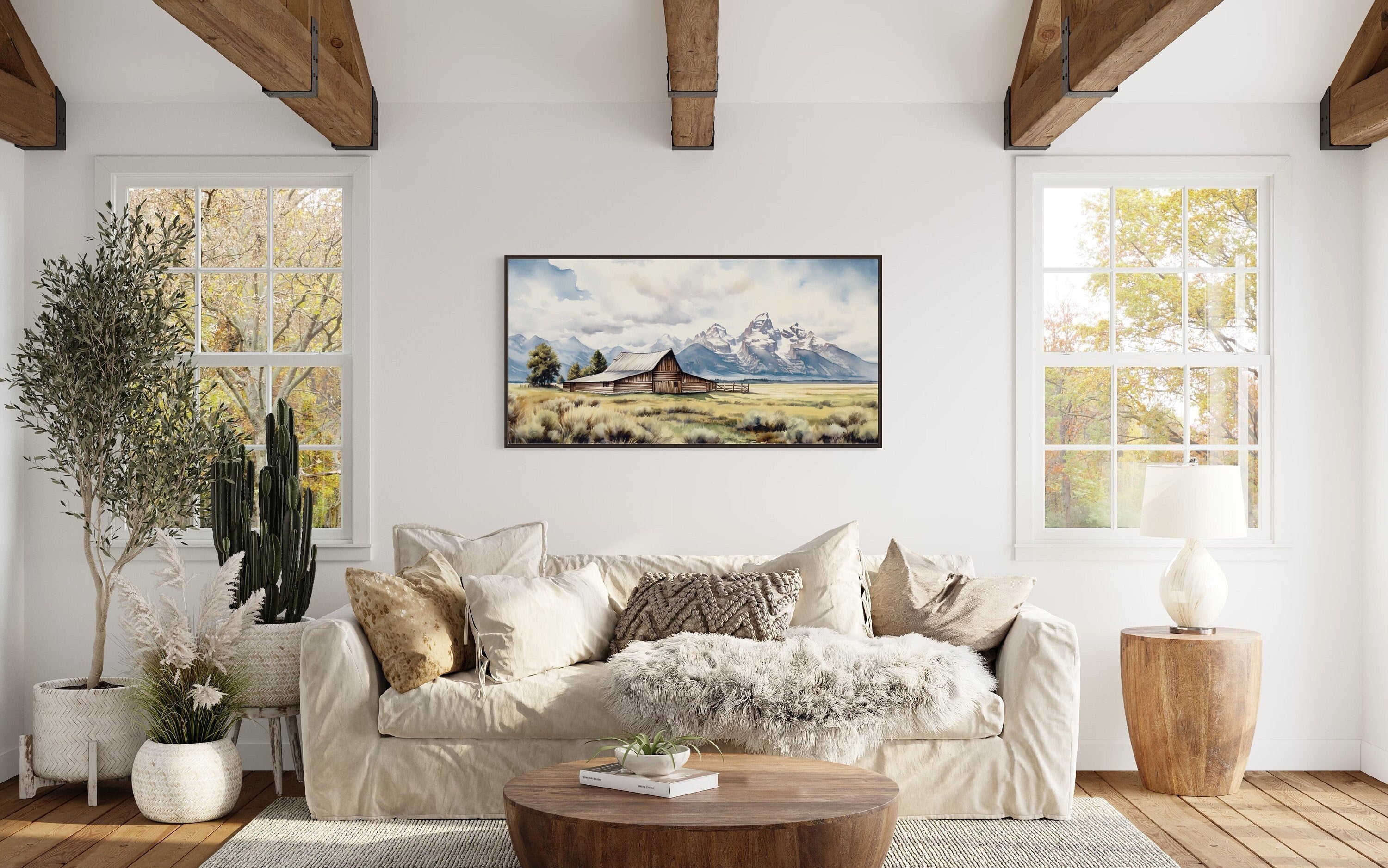 Moulton Barn Wall Art - Framed Grand Teton Canvas Rustic Farmhouse Decor