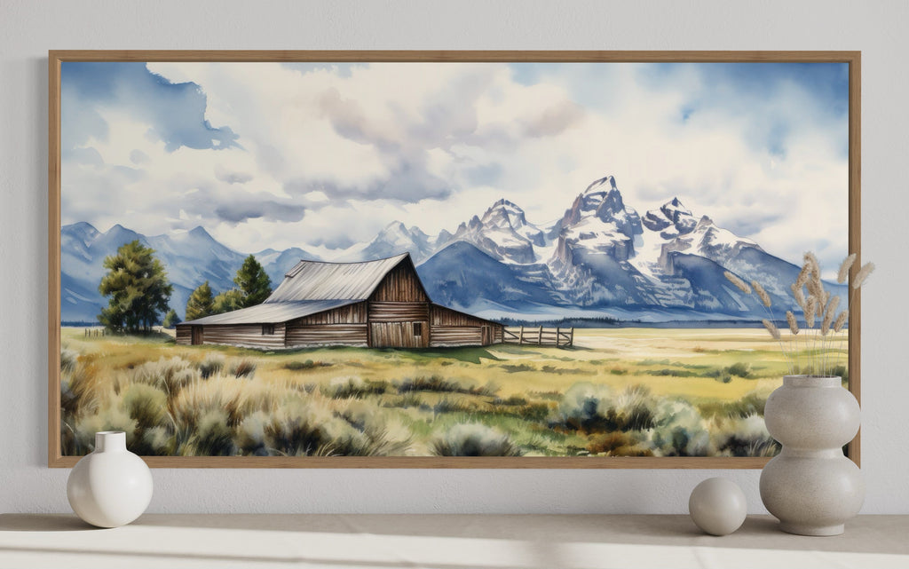 Moulton Barn Wall Art - Framed Grand Teton Canvas Rustic Farmhouse Decor